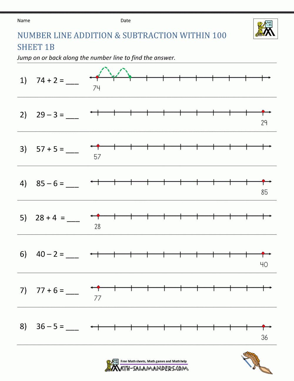 Free Printable Subtraction Number Line Worksheets Free Printable Subtraction Number Line Worksheets