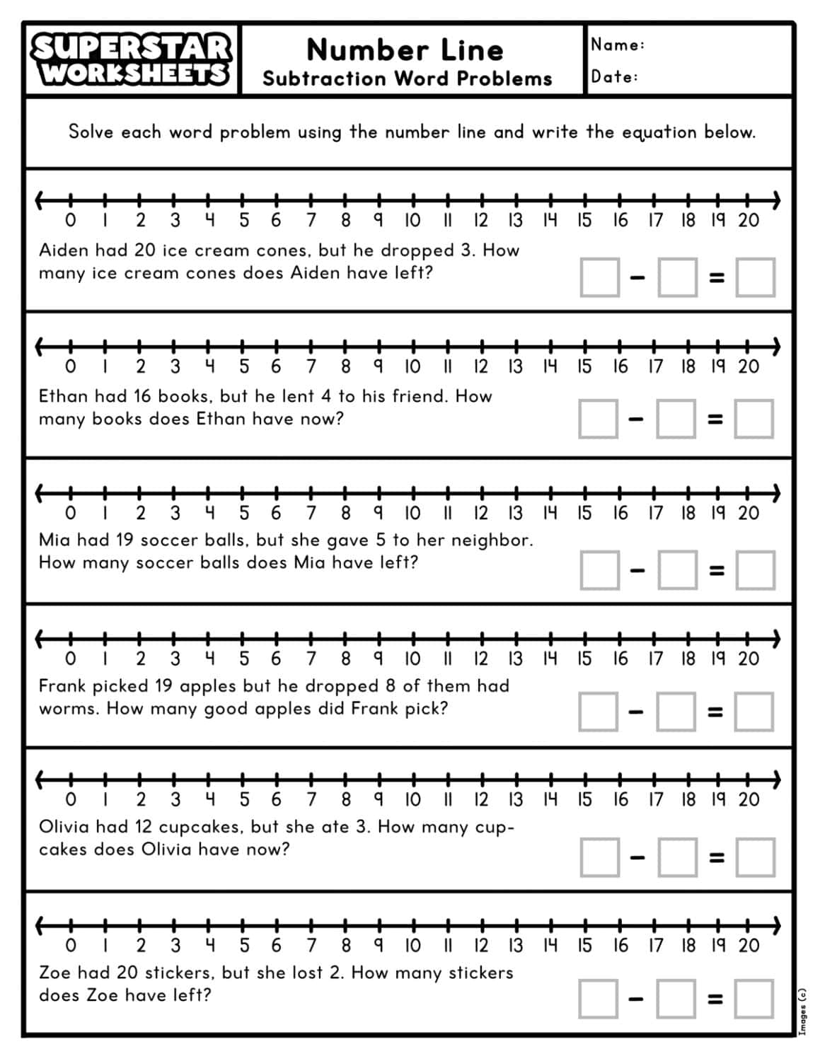 Number Line Subtraction Superstar Worksheets Number Line Subtraction Superstar Worksheets