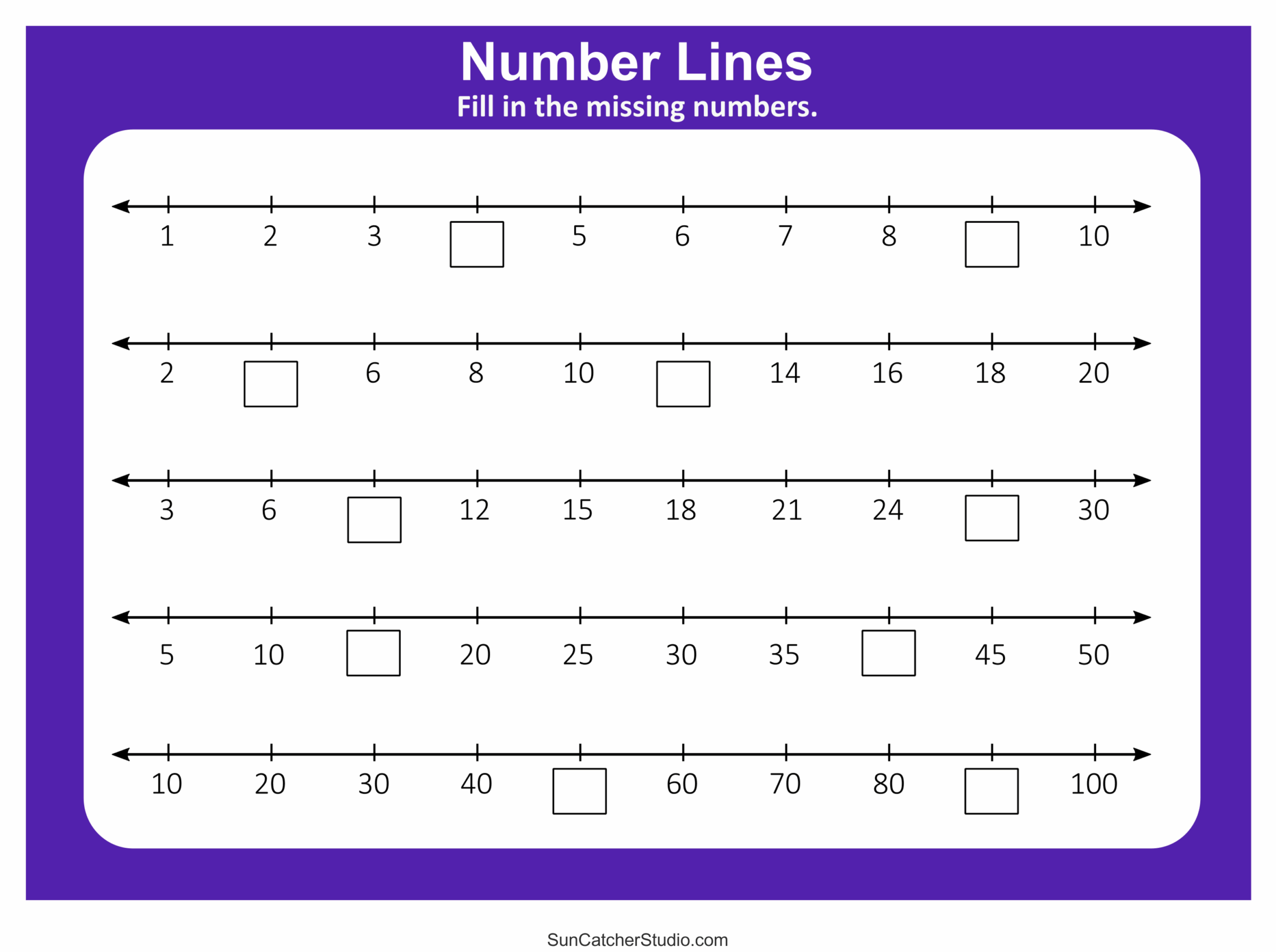 Number Lines Integers Decimals Blank Missing Numbers Free 