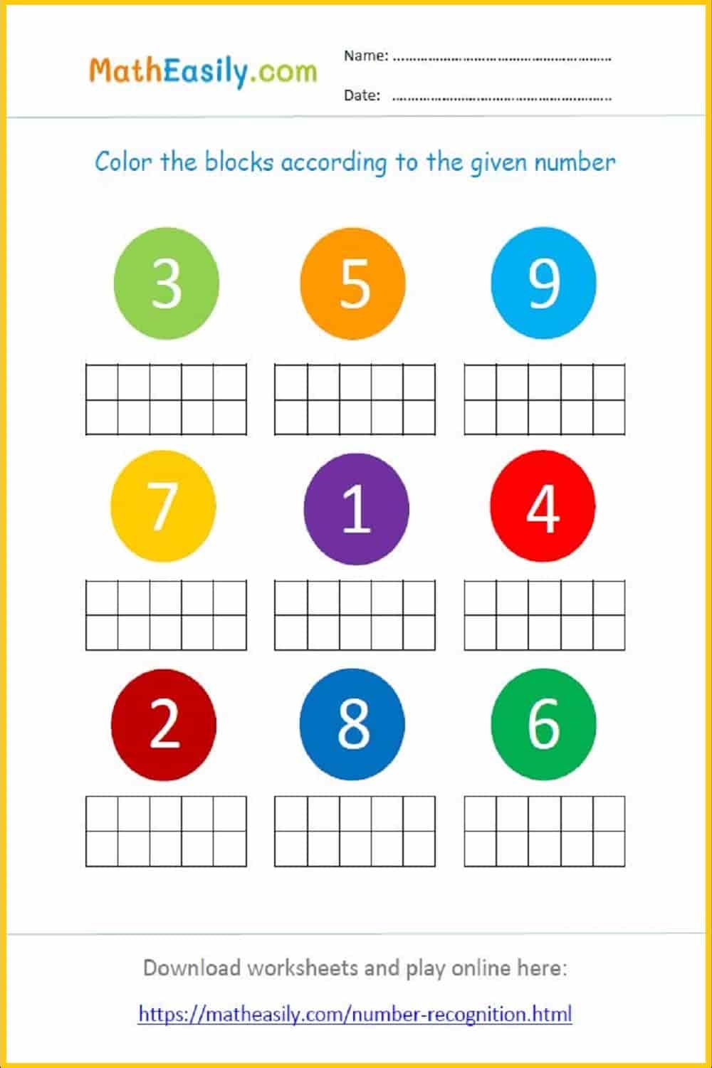 Number Recognition Games 1 10 Online Worksheets