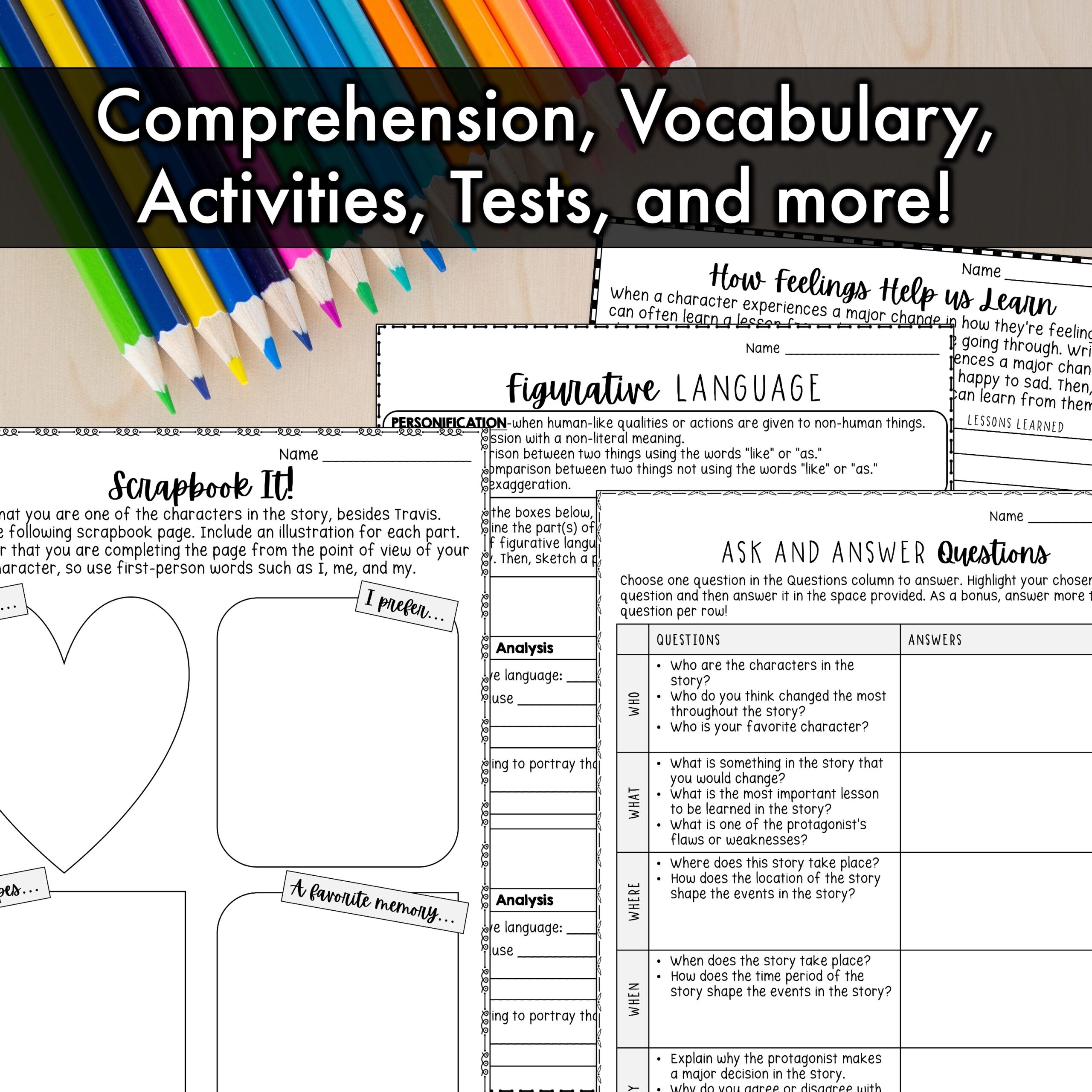 Old Yeller Novel Study Unit Comprehension And Vocabulary With Activities And Tests Made By Teachers