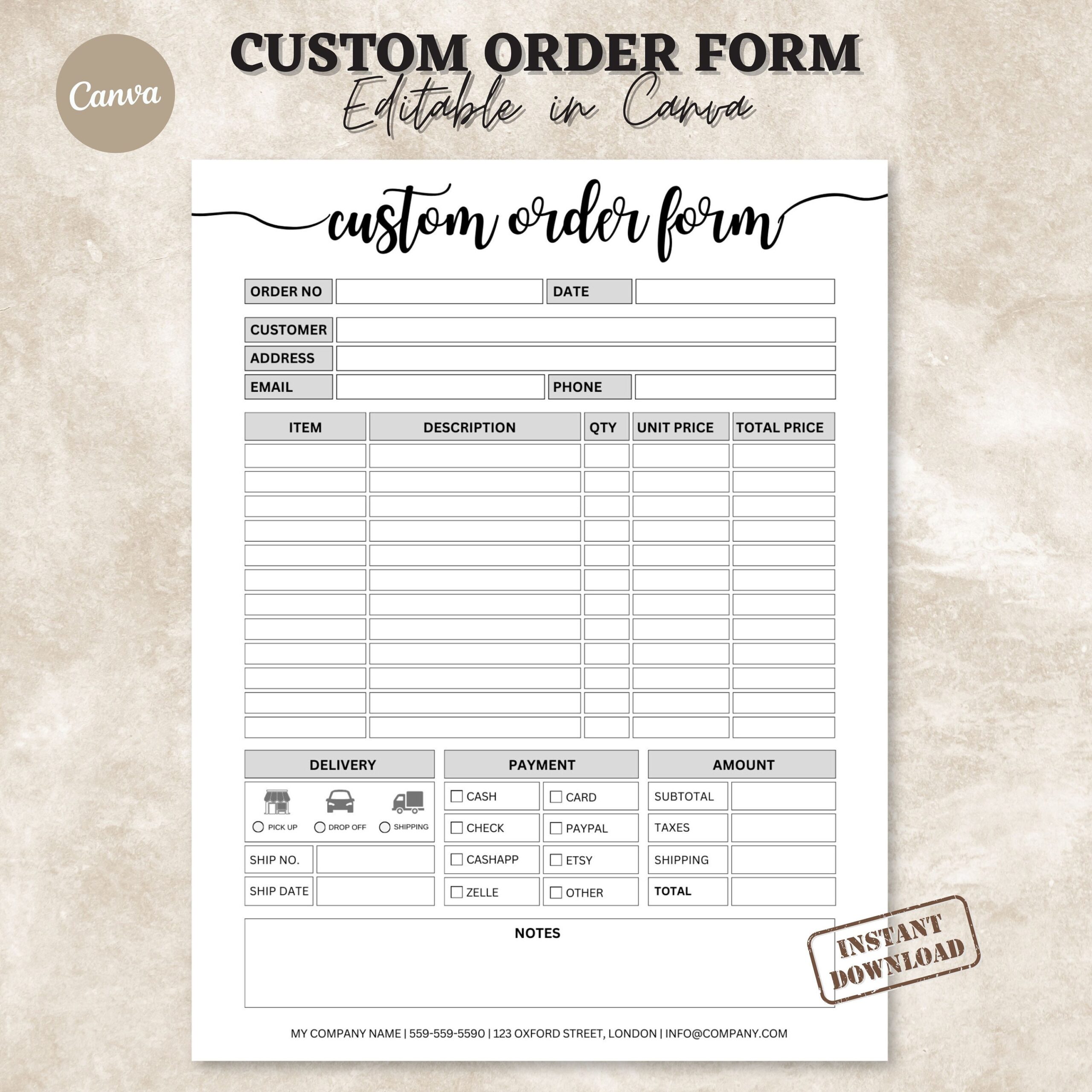 Order Form Editable Crafters Order Form Template Etsy Shop 