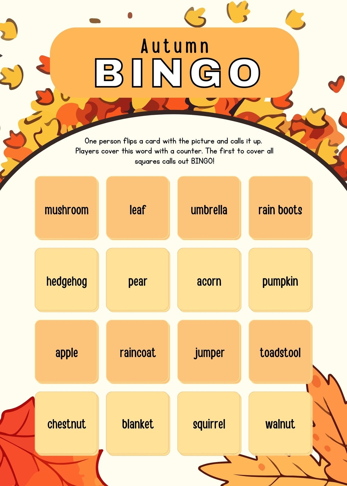 Fall Bingo Printable Free Blank
