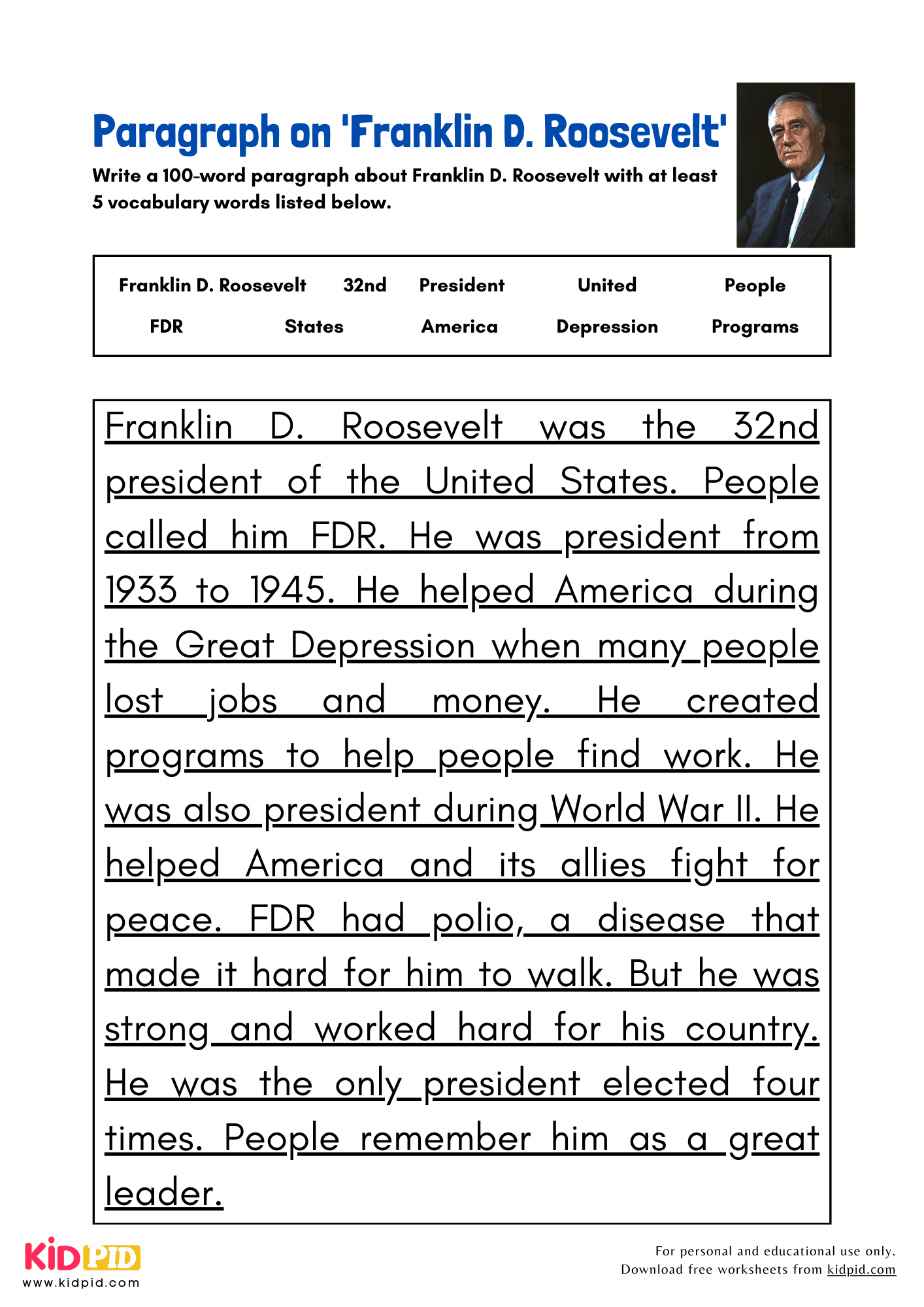 Paragraph On Franklin D Roosevelt Kidpid Paragraph On Franklin D Roosevelt Kidpid