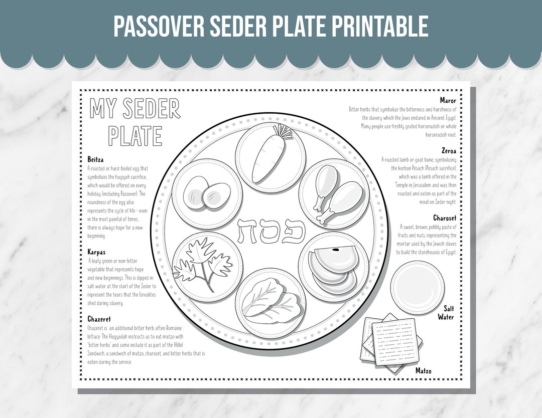 Passover Seder Plate Activity Printable Passover Placemat For Seder Meal Etsy