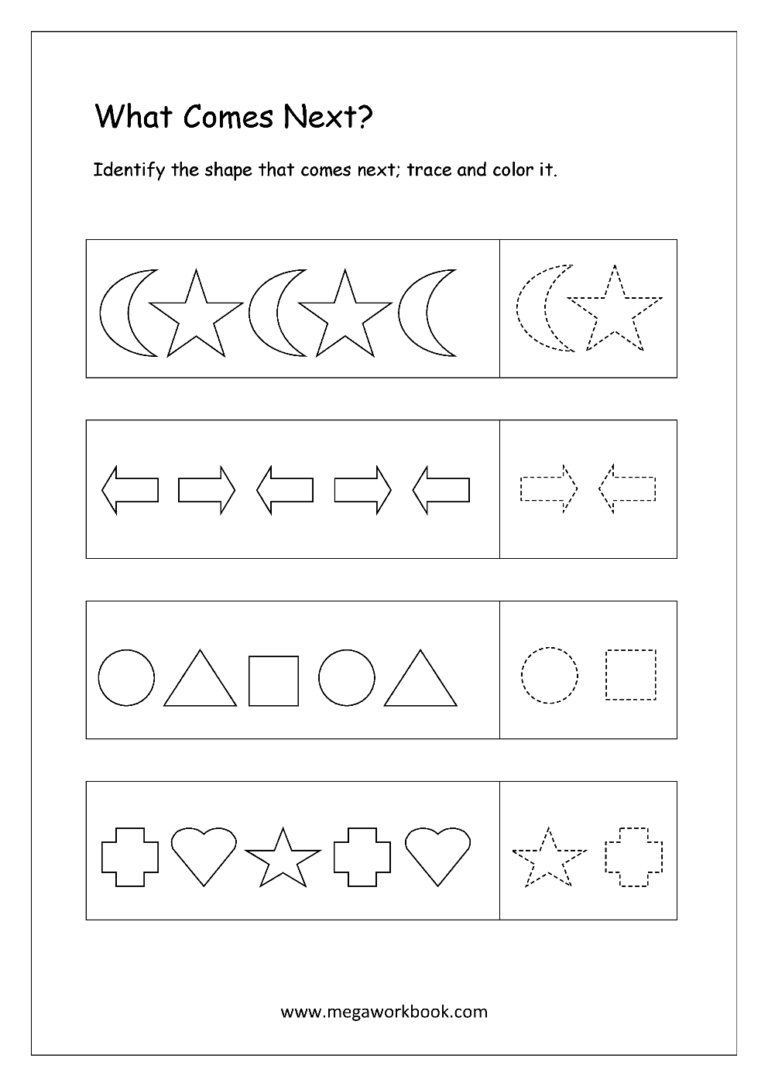 Pattern Identification What Comes Next Worksheets For Preschool 