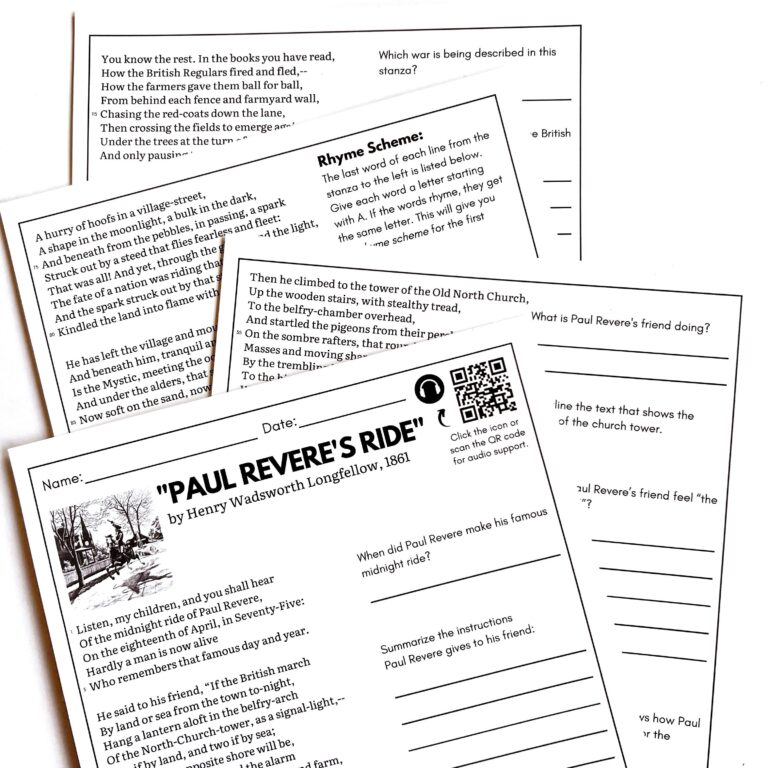 Paul Revere s Ride Analysis Questions And Comprehension Activities 