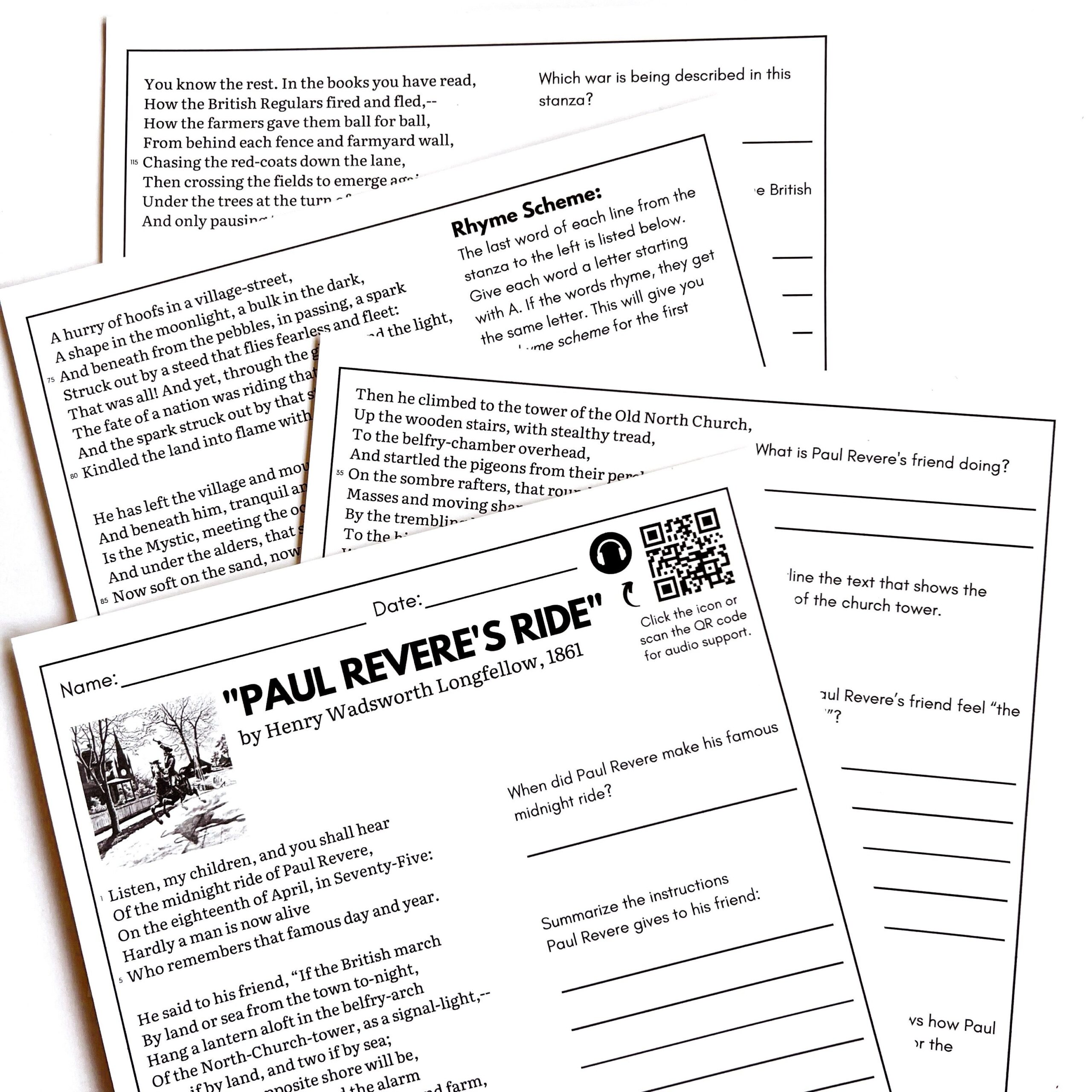Paul Revere s Ride Analysis Questions And Comprehension Activities 