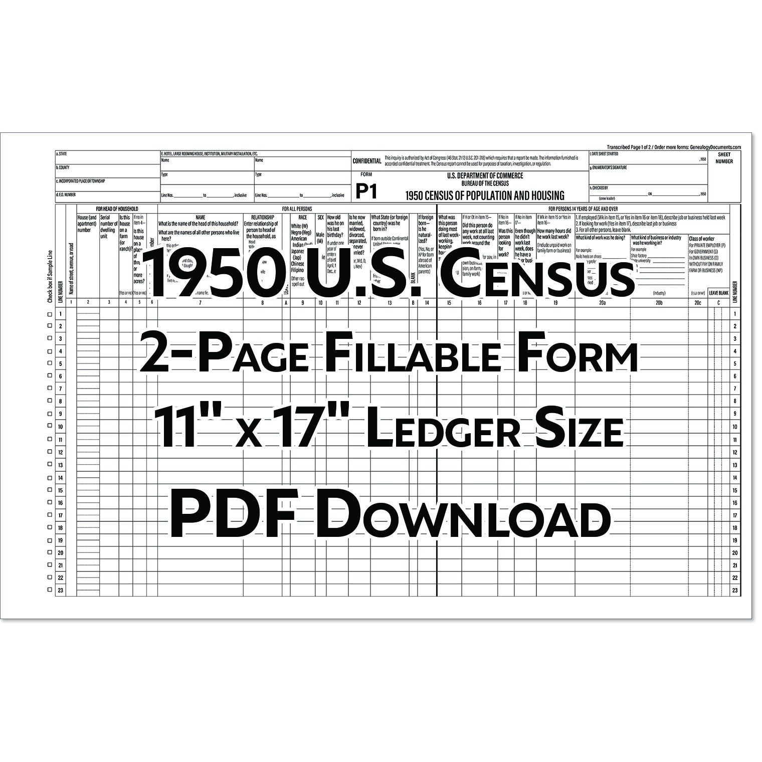 PDF 1950 US Census Fillable Form 11