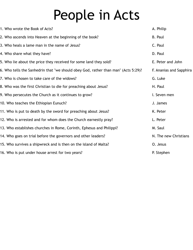 People In Acts Worksheet WordMint People In Acts Worksheet WordMint