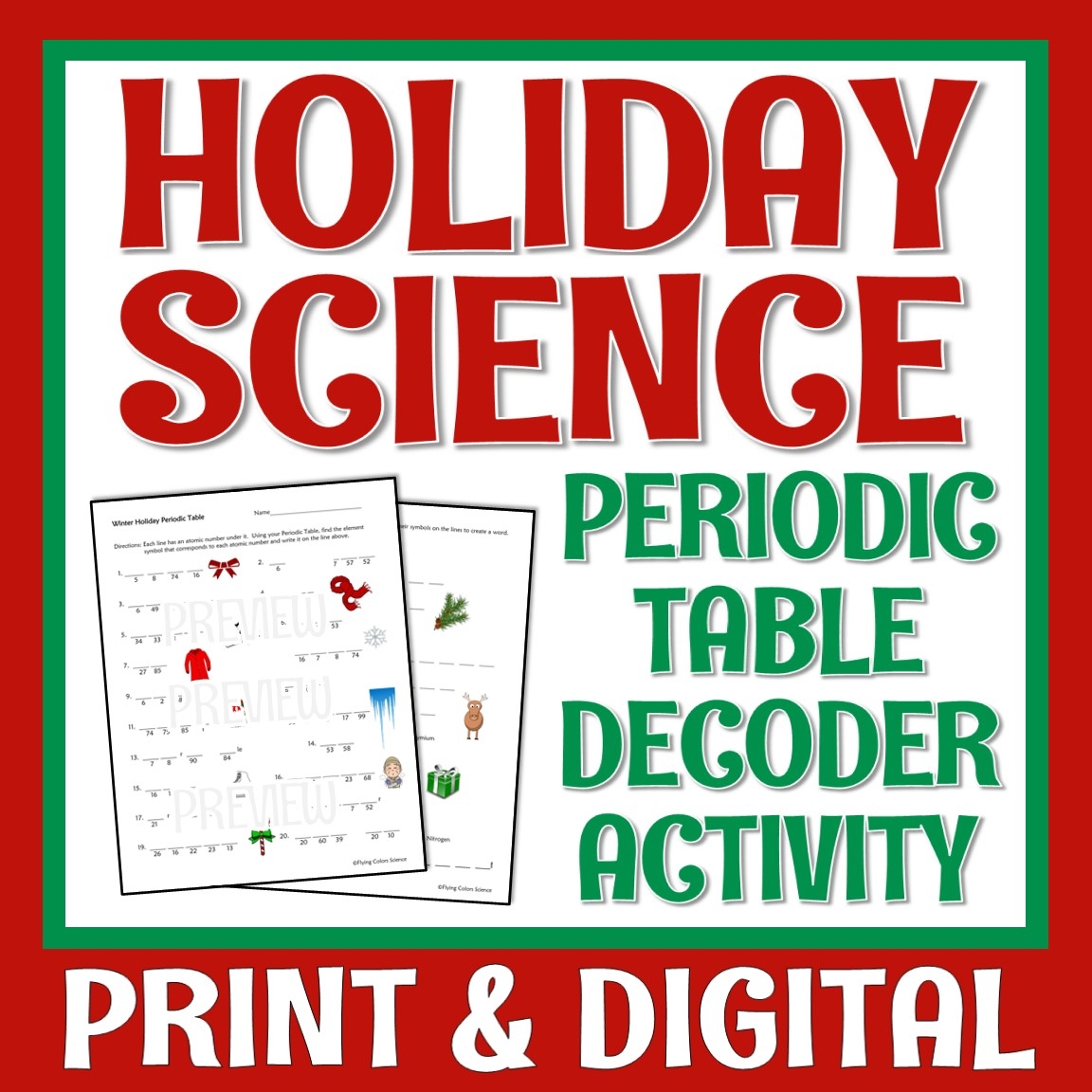 Periodic Table Holiday Christmas Science Worksheet Flying Colors 