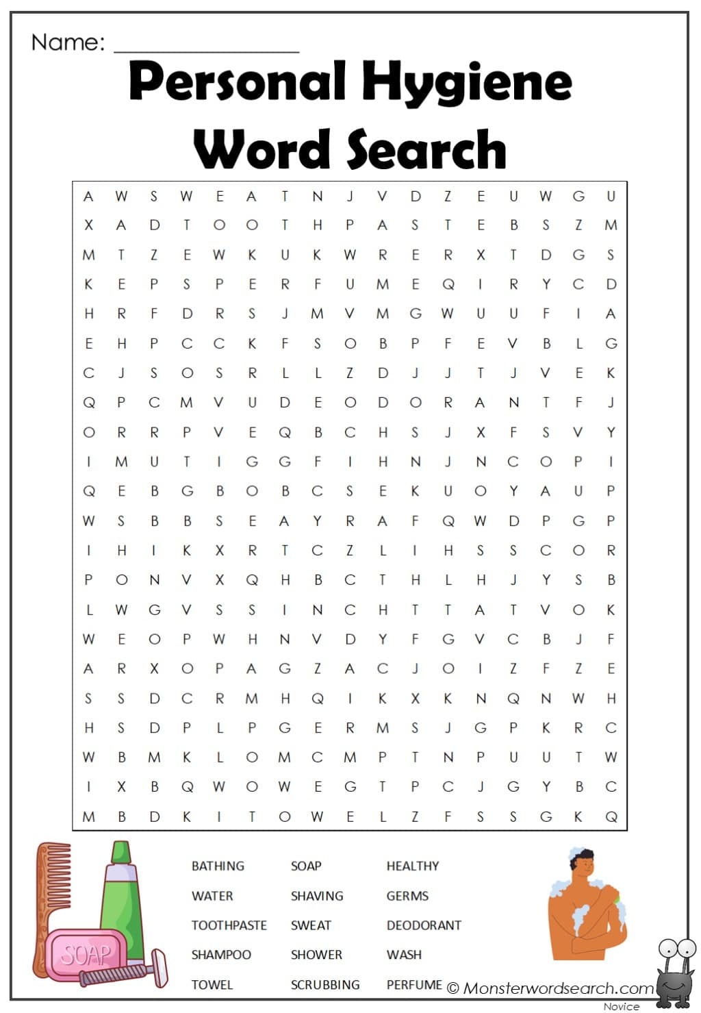 Personal Hygiene Word Search Monster Word Search Personal Hygiene Word Search Monster Word Search