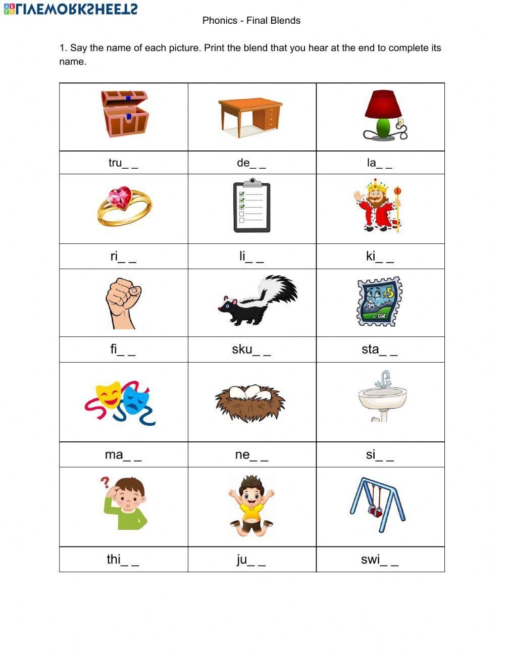 Free Printable Worksheets Ending Ng Blend