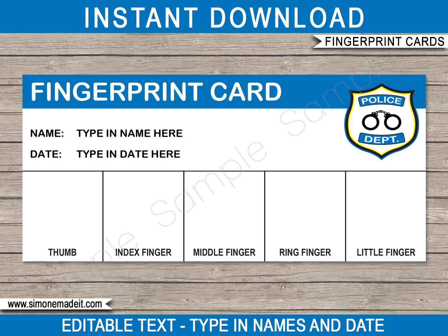 Police Party Fingerprinting Card Template