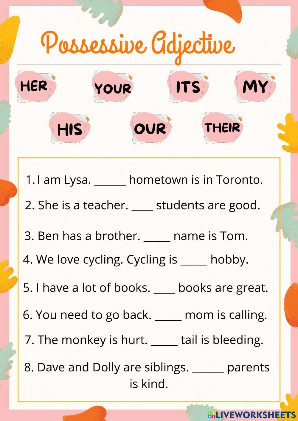 Possessive Adjective Online Practice Live Worksheets 