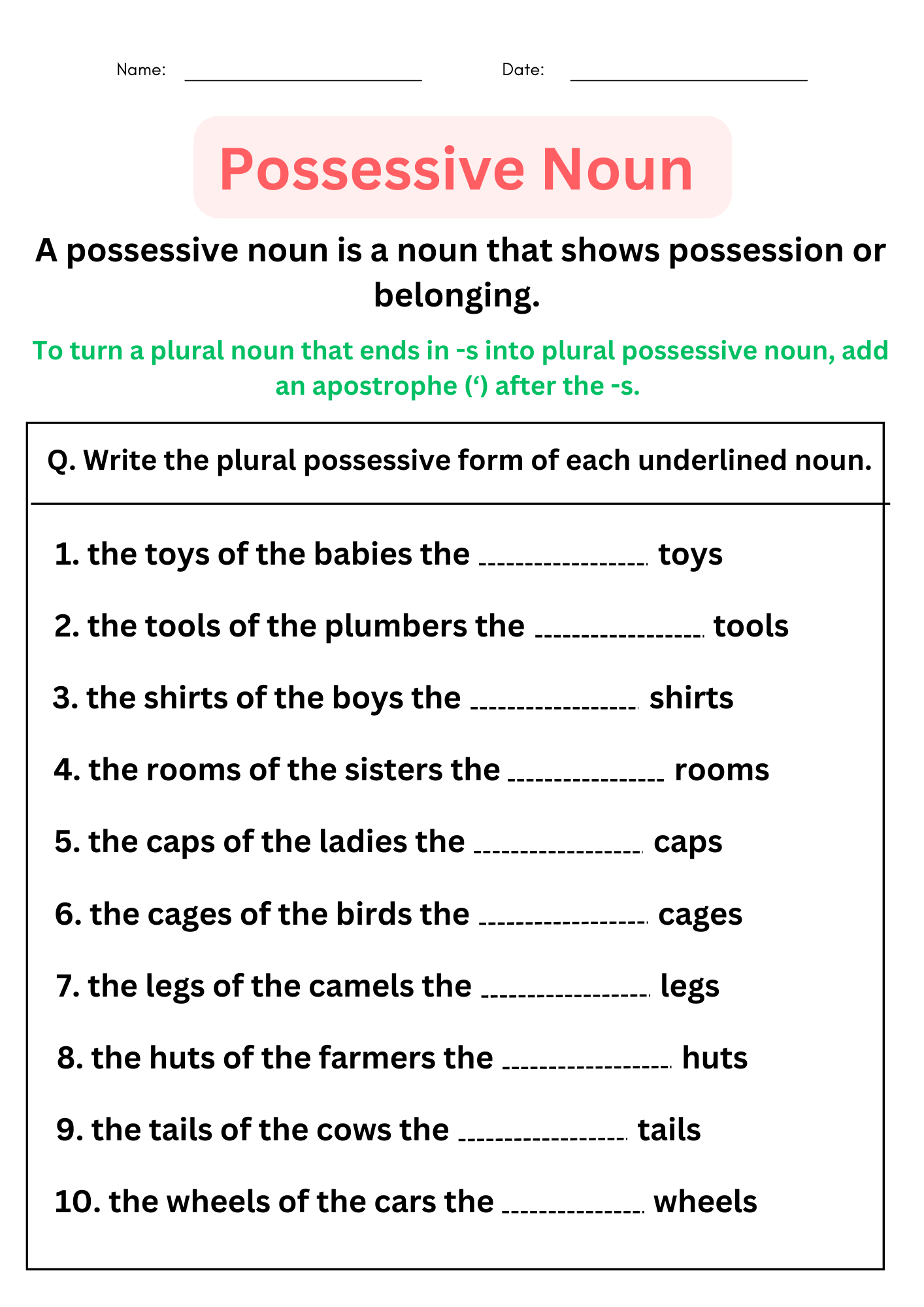 Possessive Nouns Worksheets With Answers Digital And Printable For Grade 4 5 Possessive Nouns Worksheets With Answers Digital And Printable For Grade 4 5