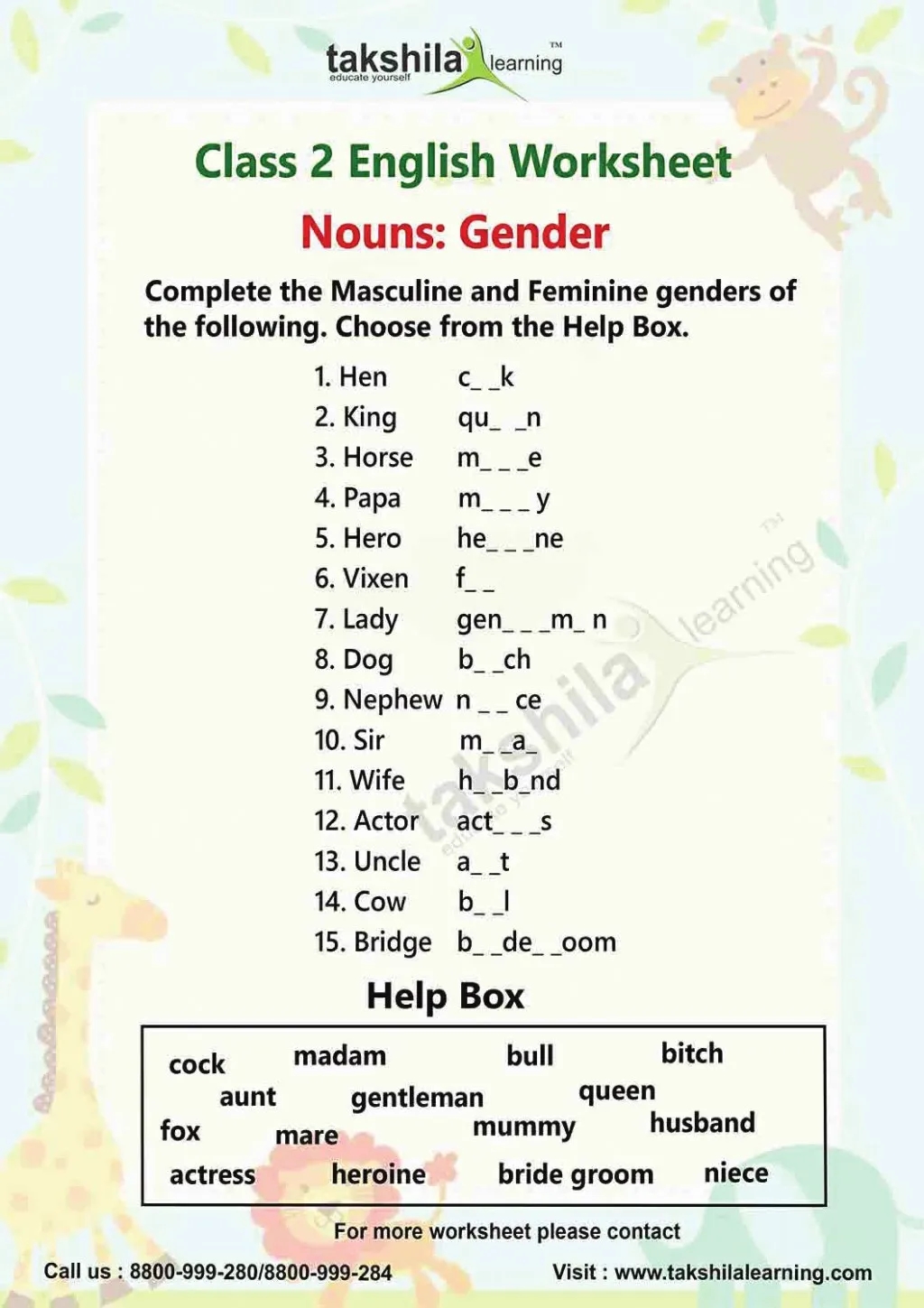 PPT Download Worksheets For Class 2 English Nouns Gender 