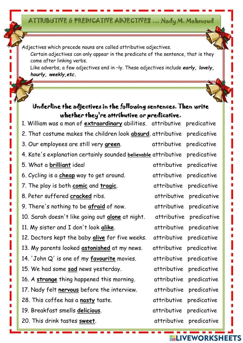 Predicative VS Attributive Adjectives Worksheet Live Worksheets Worksheets Library
