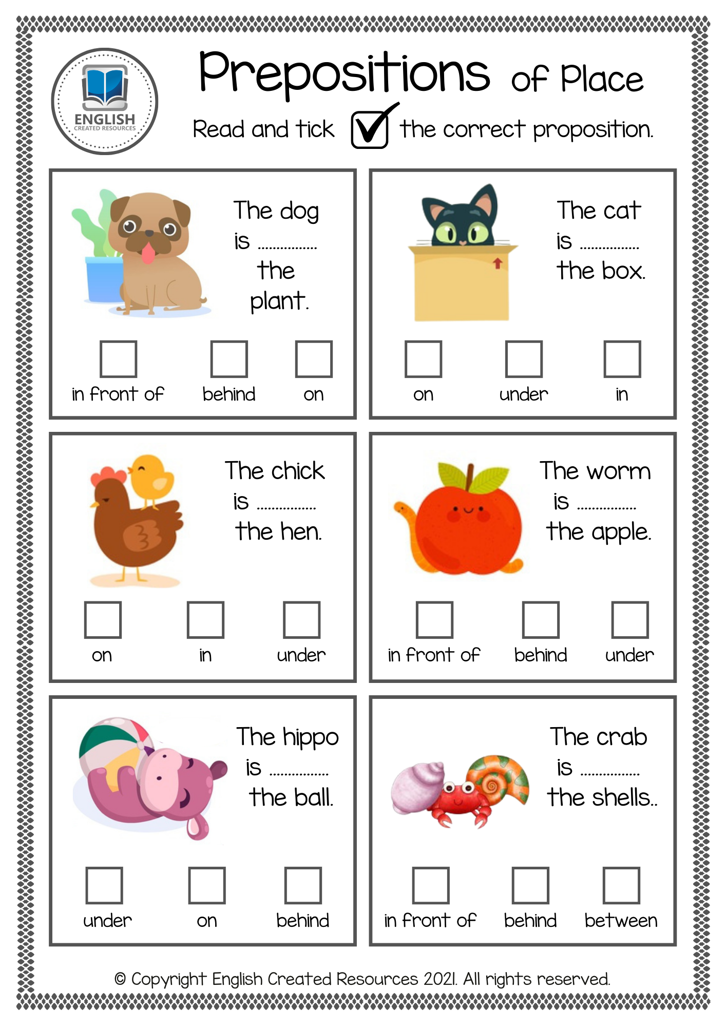 Prepositions Of Place Free Activity Book English Created Resources