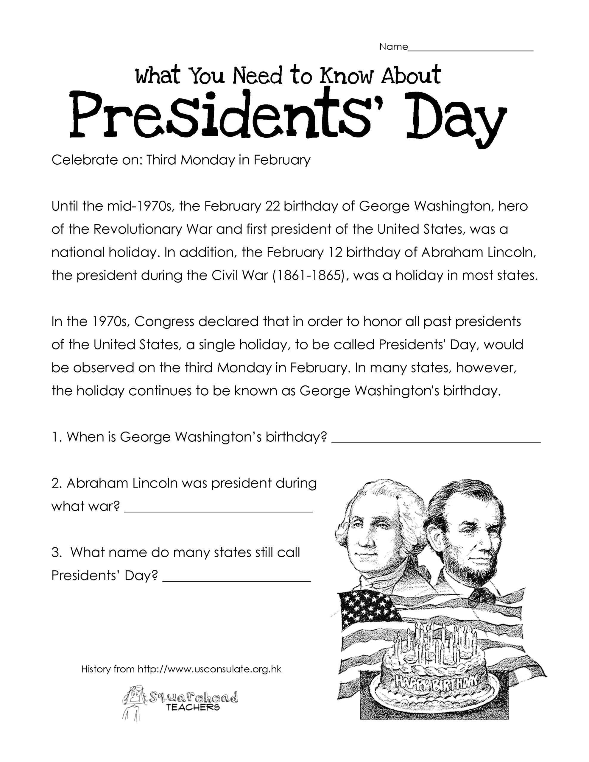 Presidents Day free Worksheet UPDATED Squarehead Teachers Presidents Day free Worksheet UPDATED Squarehead Teachers