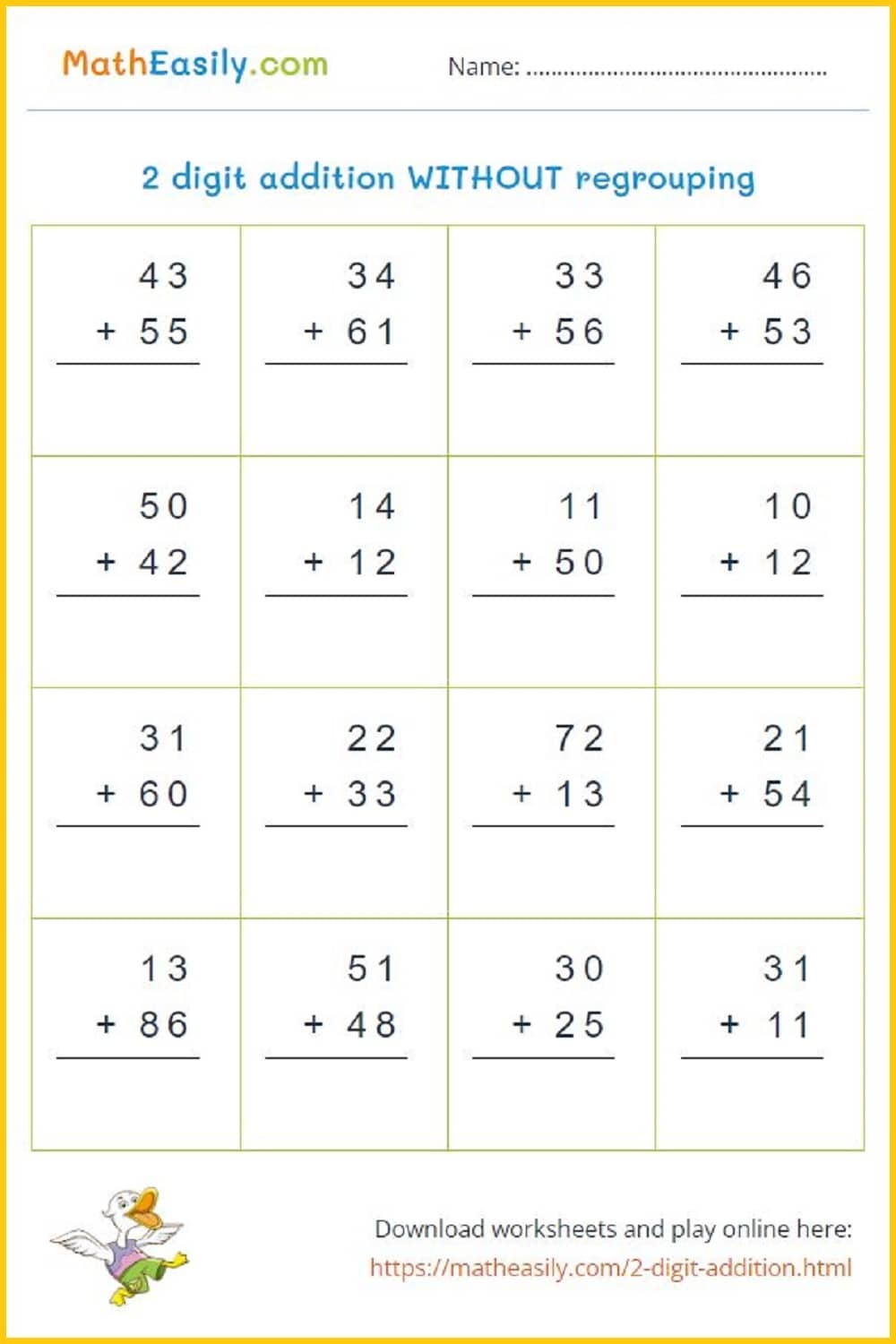 Free Printable Two Digit Math Worksheets