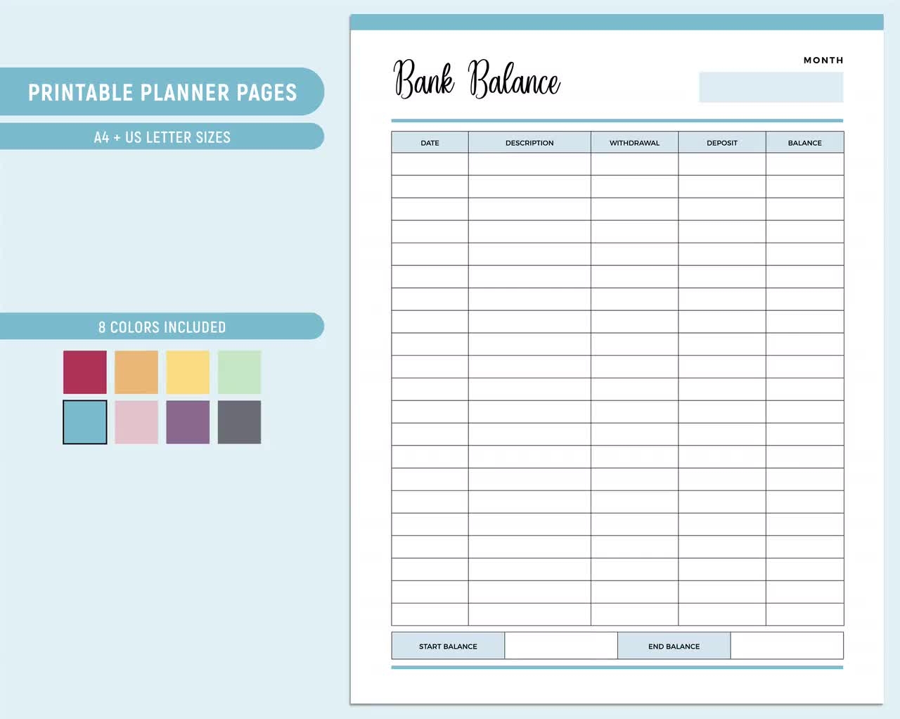 Printable Bank Balance Sheet Savings Tracker Banking Record Finance Log Financial Planner Insert Money Saving Sheet A4 And Letter Size Worksheets Library