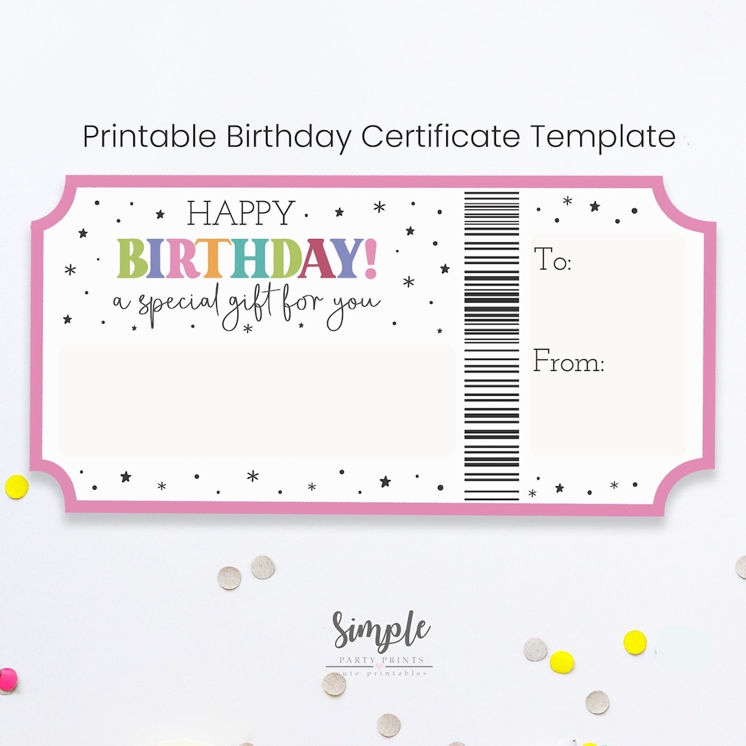 Printable Birthday Certificate Template Delayed Birthday Gifts Birthday Voucher Colorful Birthday Concert Tickets DIY Print From Home Etsy