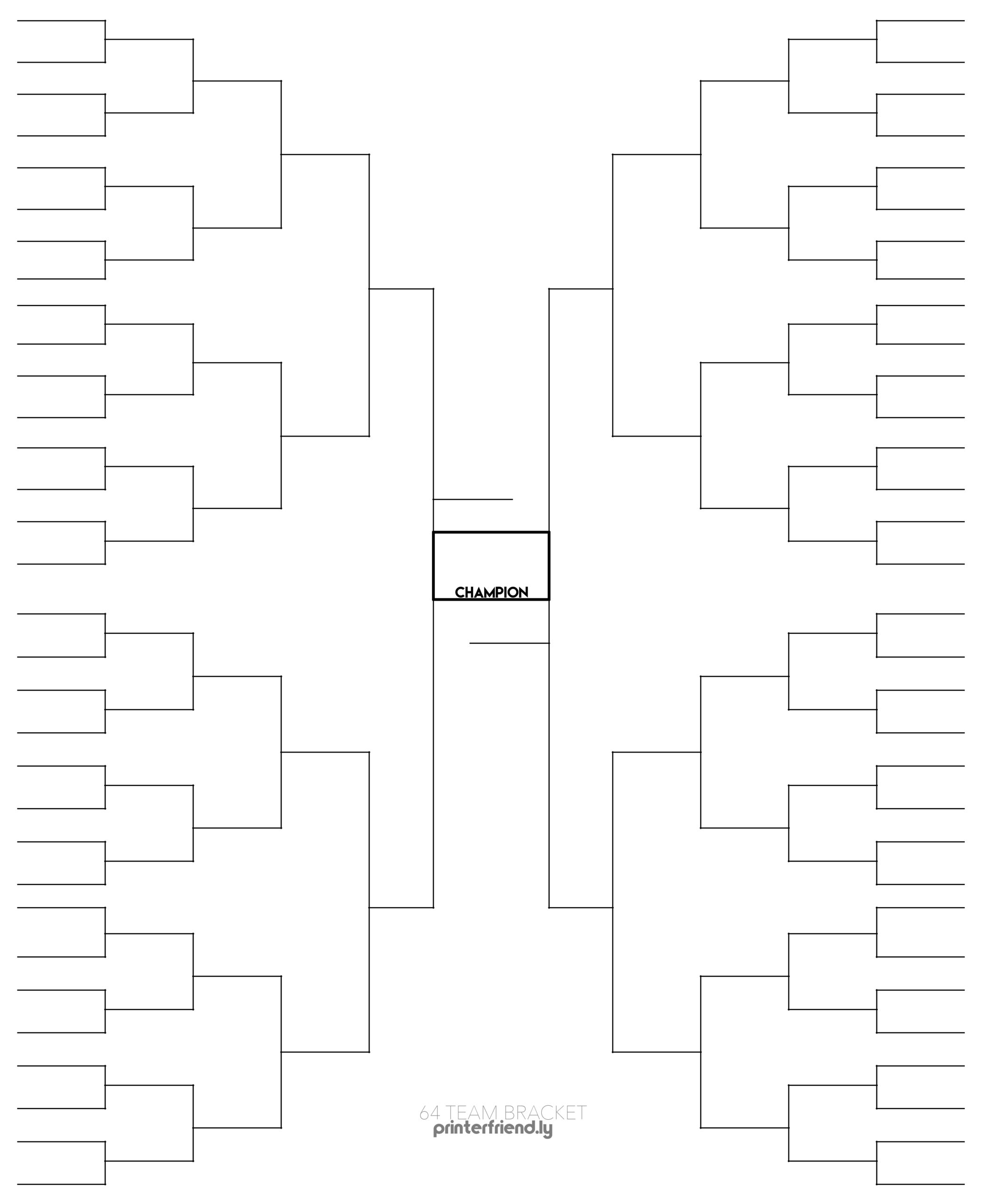 Printable Blank 64 team Bracket For Single elimination Tournaments Printerfriendly