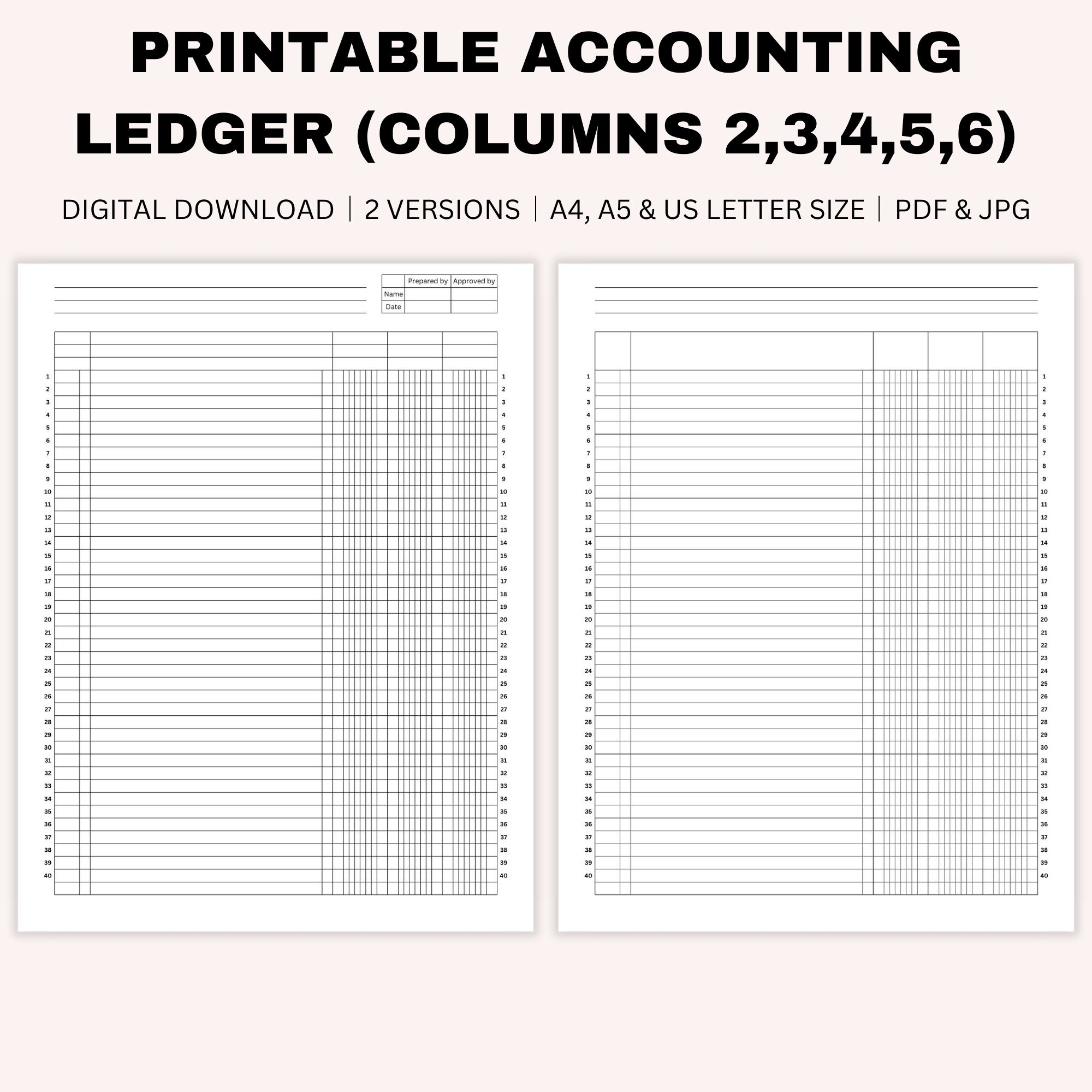 Printable Blank Accounting Ledger Log For Credits And Debits 