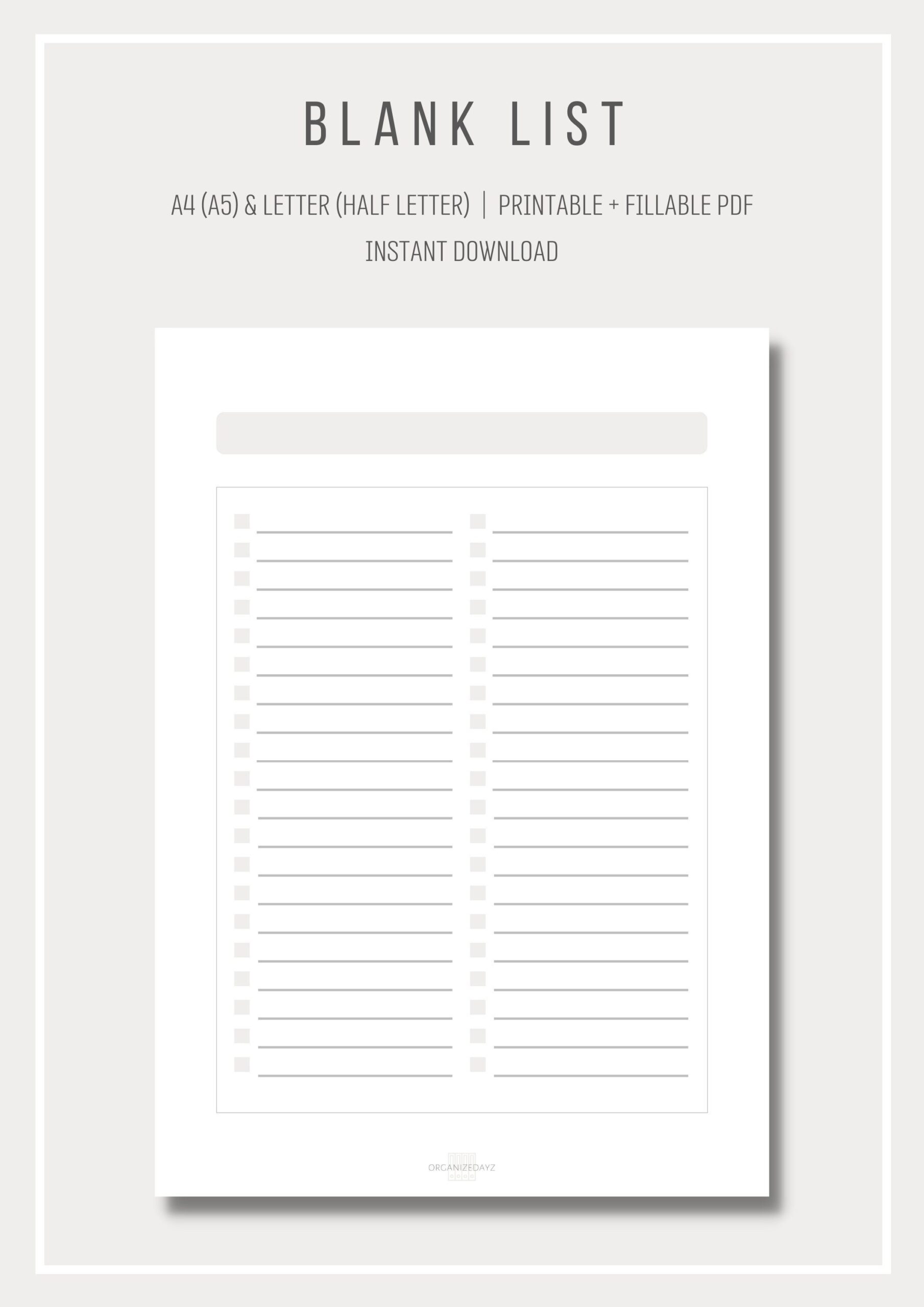 Free Printable Blank List Templates
