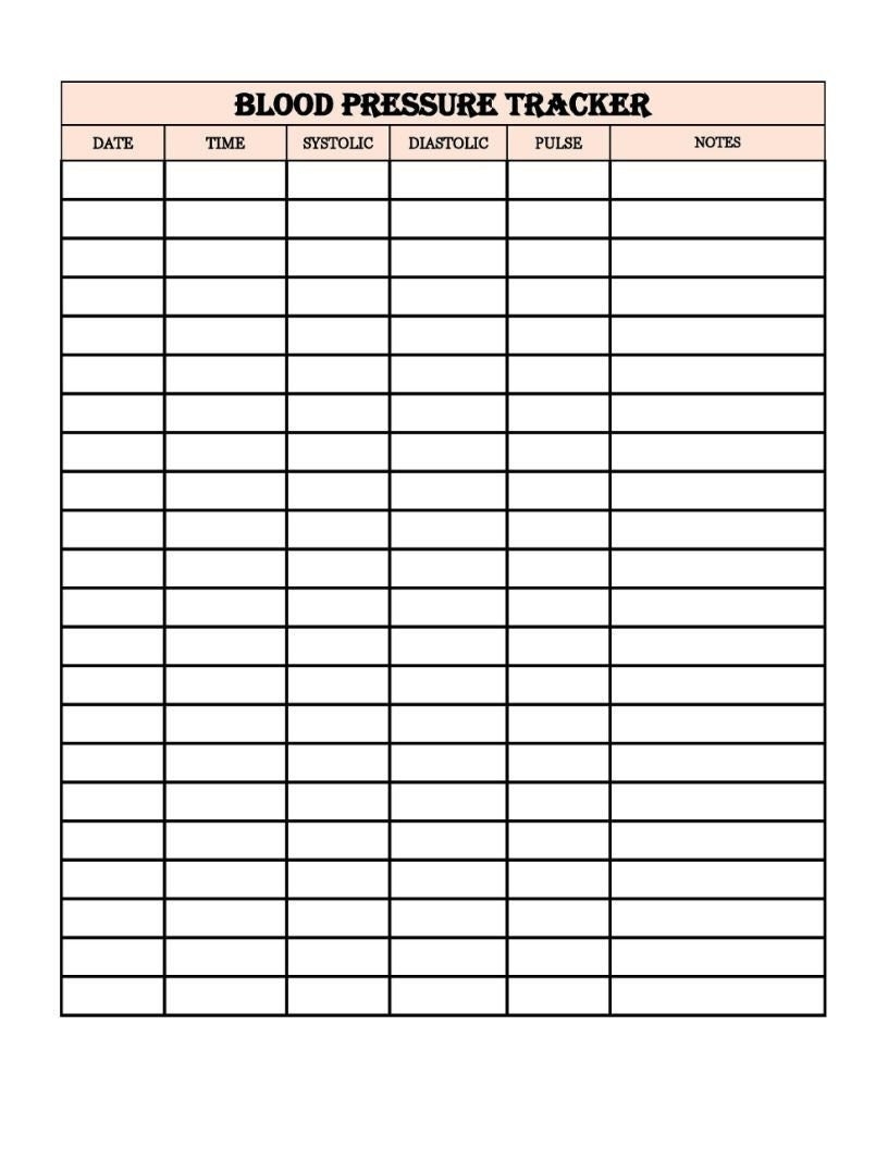 Free Printable Blank Blood Pressure Log