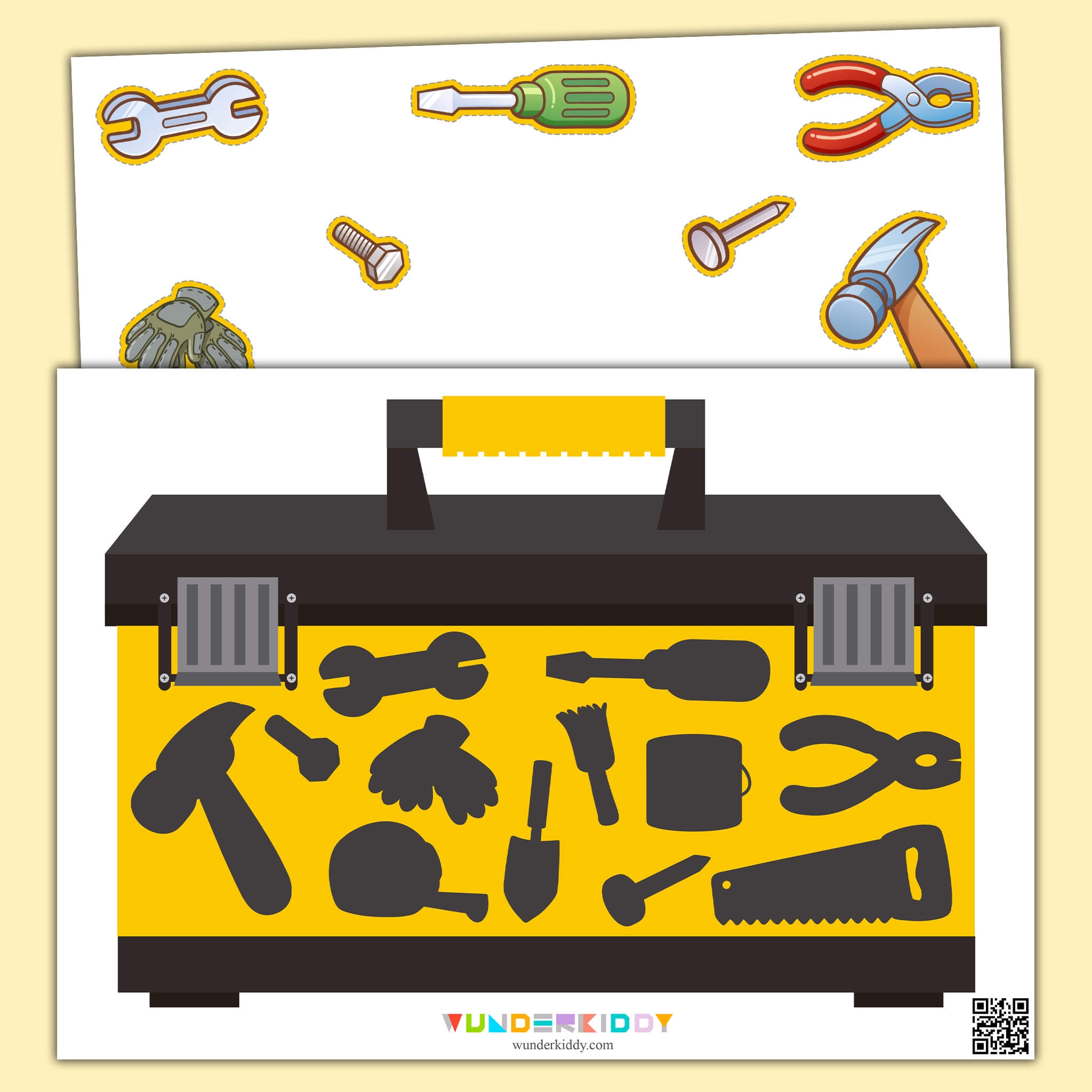 Printable Building Tools Shadow Match Activity For Toddlers