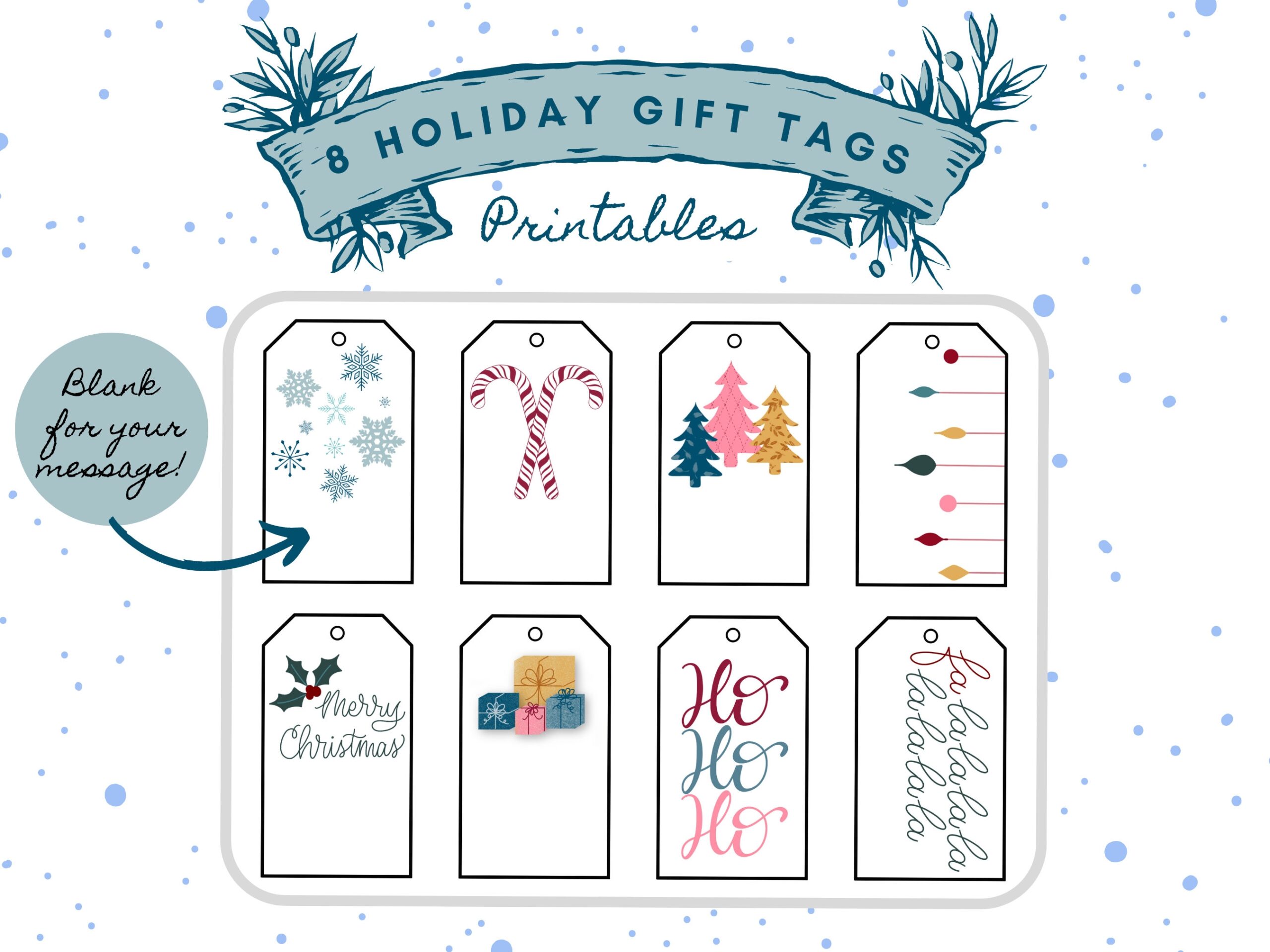 Printable Christmas Gift Tags Holiday Tags Set Of 16 Instant 
