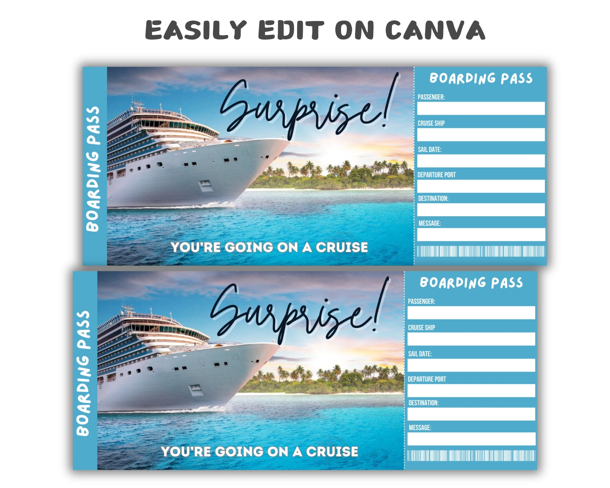 Printable Cruise Trip Ticket Template Surprise Ticket Gift 