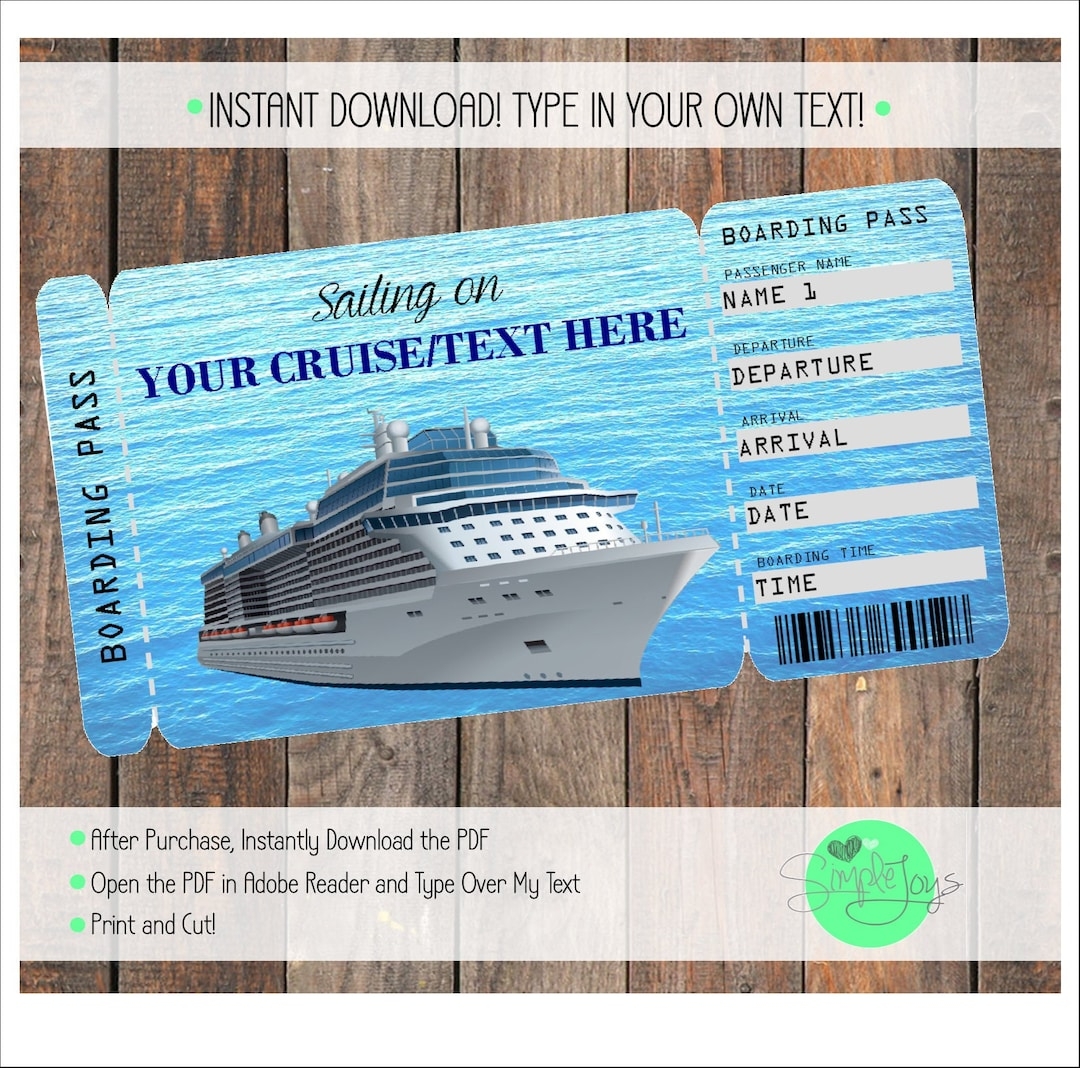 Printable Cruise Vacation Surprise Ticket Boarding Pass Customizable Template Digital PDF File You Fill And Print Etsy