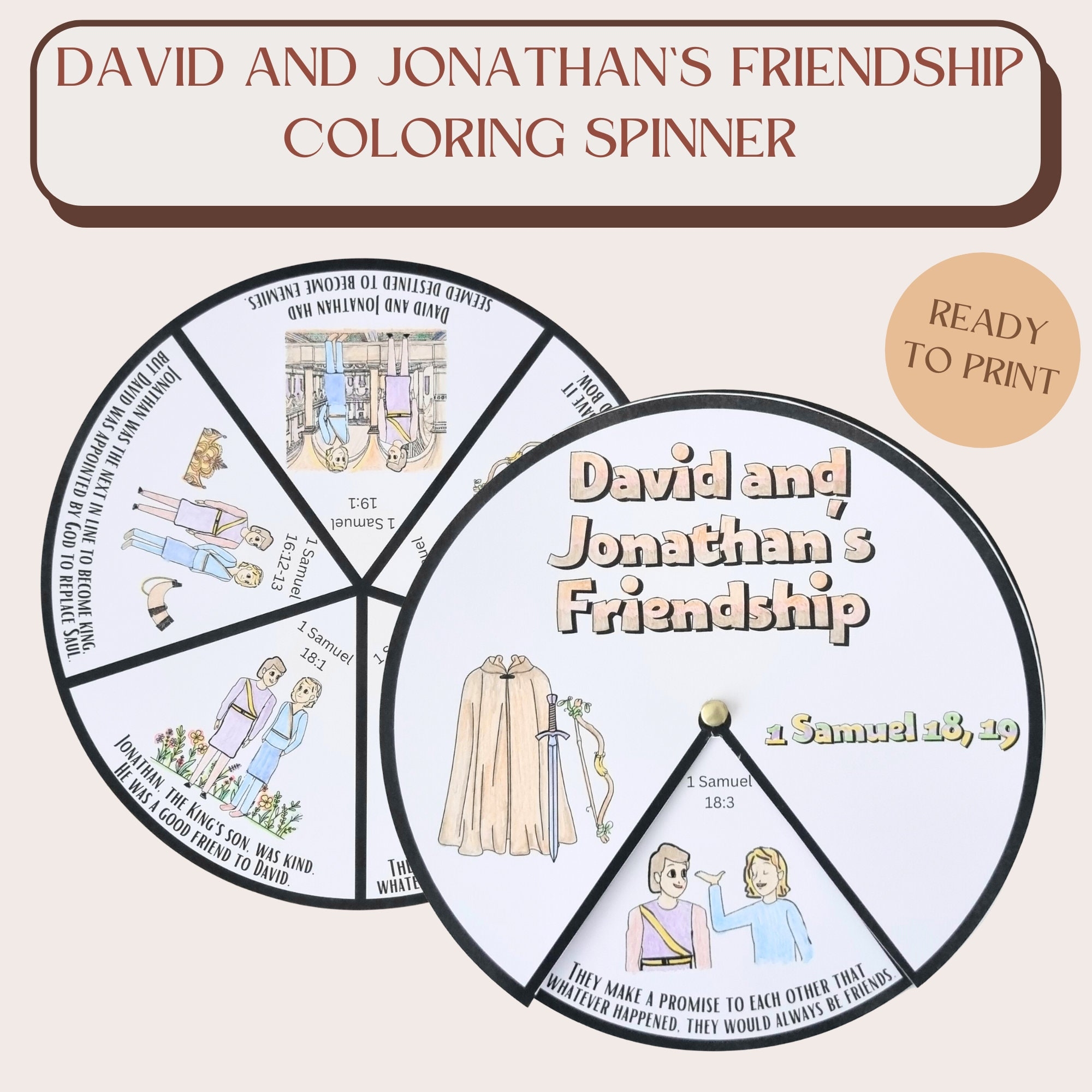 Printable David And Jonathan s Friendship Coloring Spinner Wheel 
