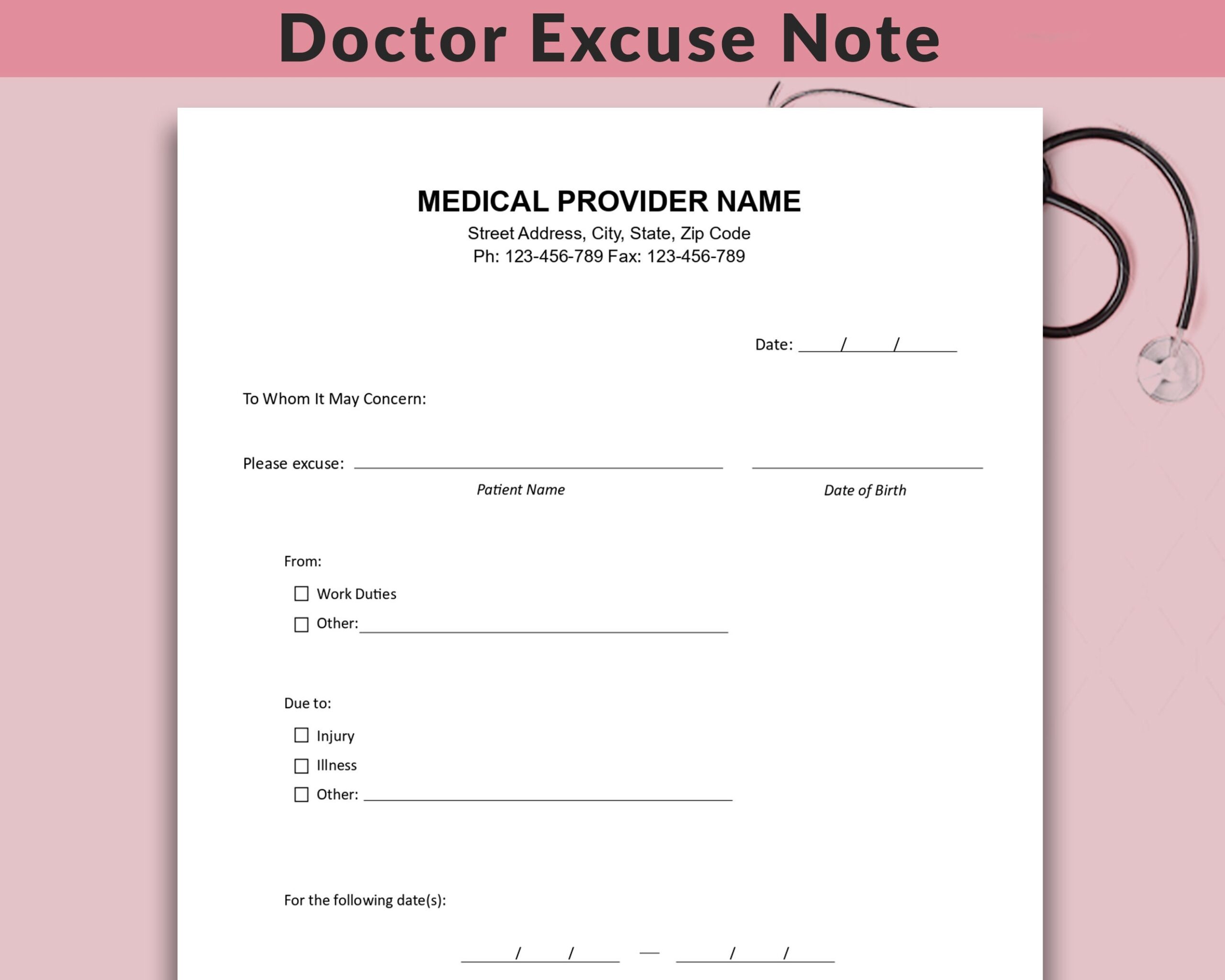 Free Blank Doctors Excuse Printable Free Blank Doctors Excuse Printable