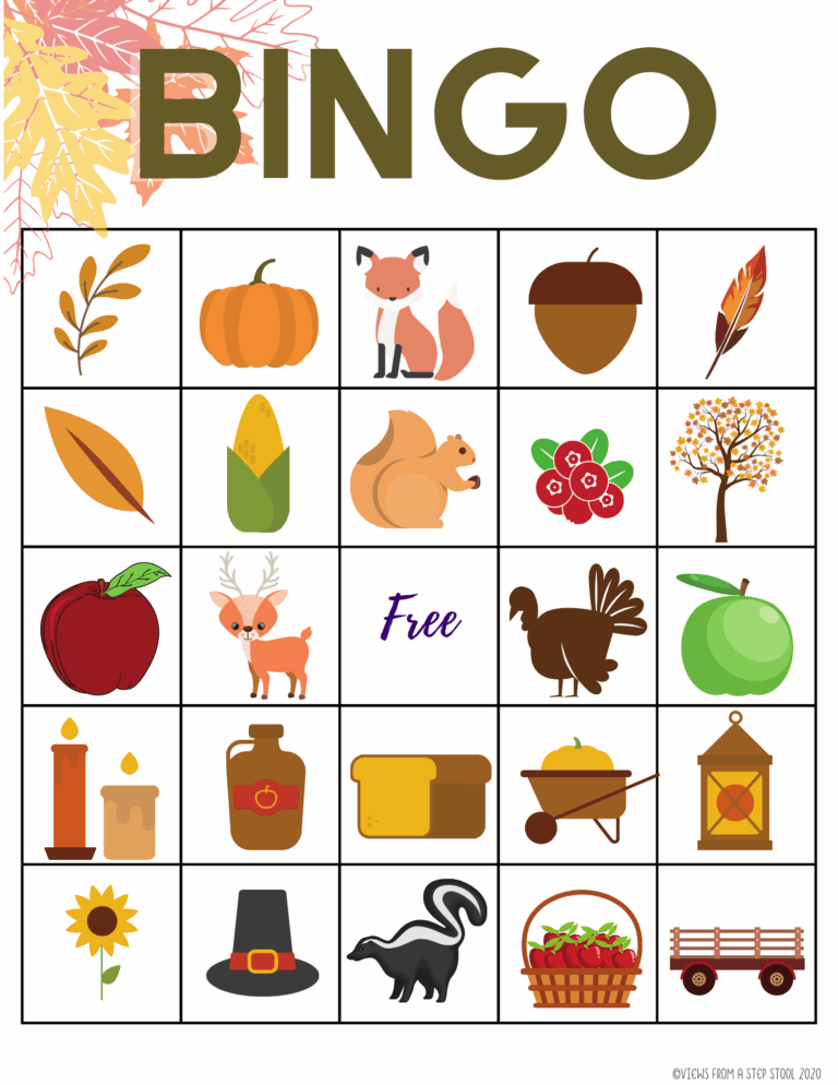 Printable Fall Bingo Game For Kids Views From A Step Stool
