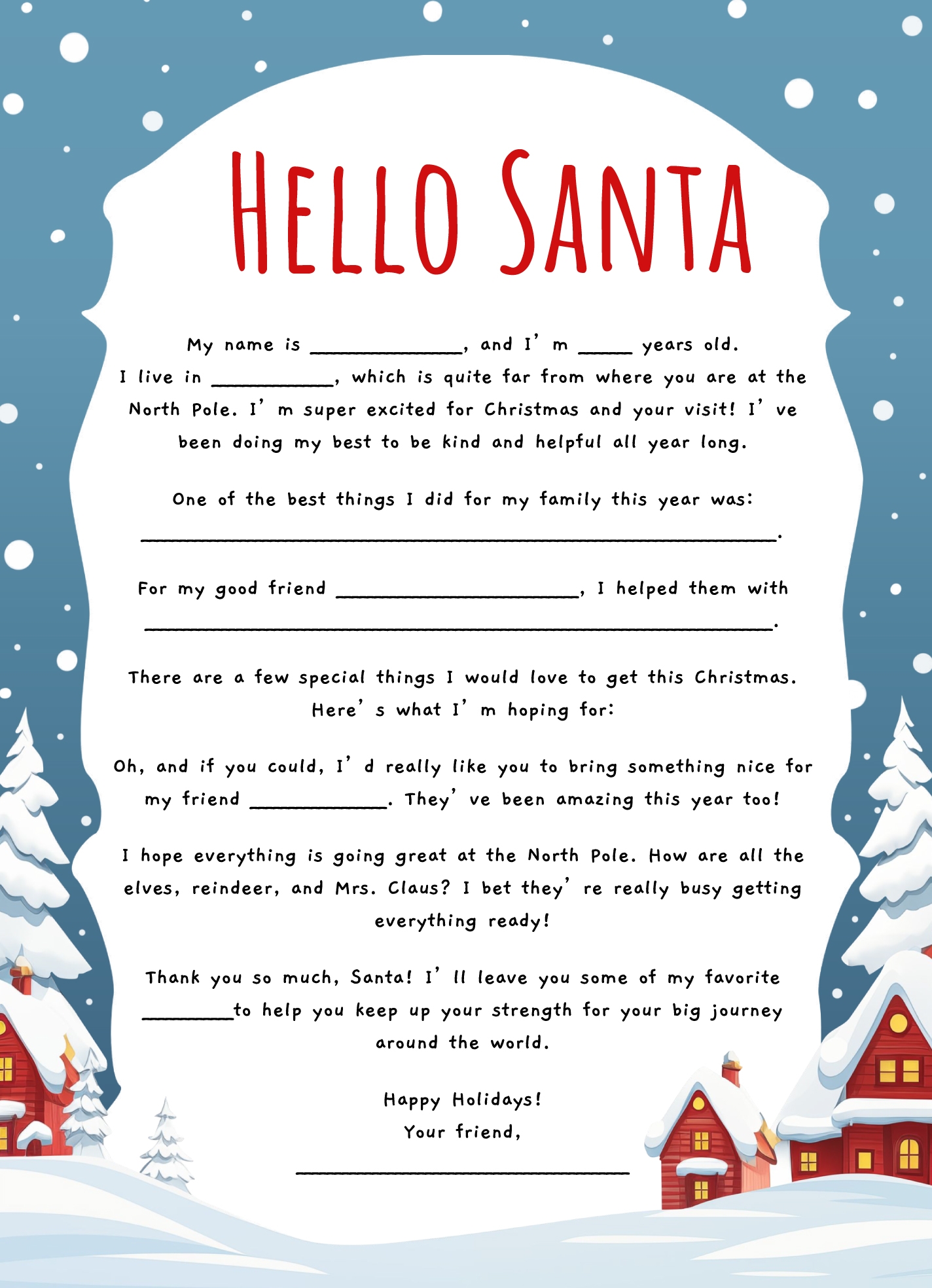 Blank Free Printable Letter To Santa