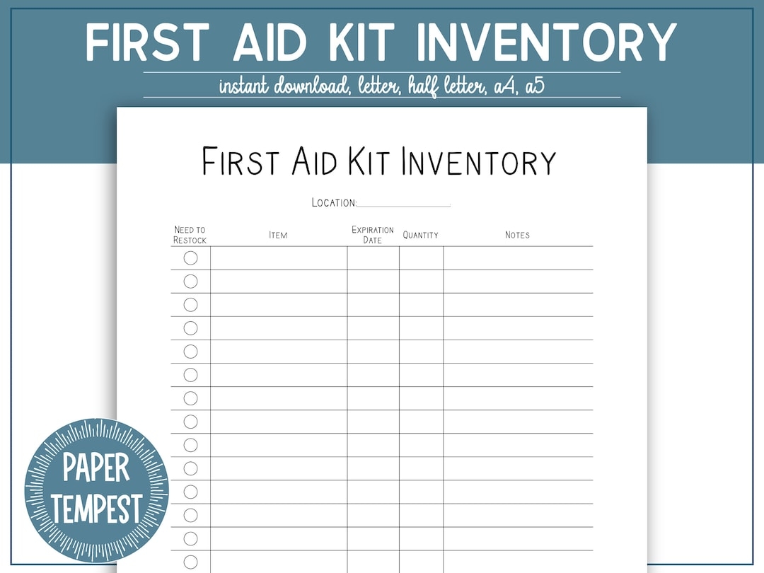 Printable First Aid Kit Inventory Emergency Binder Template First Aid Kit Organizer Emergency Preparedness Printable PDF A4 A5 Letter Etsy