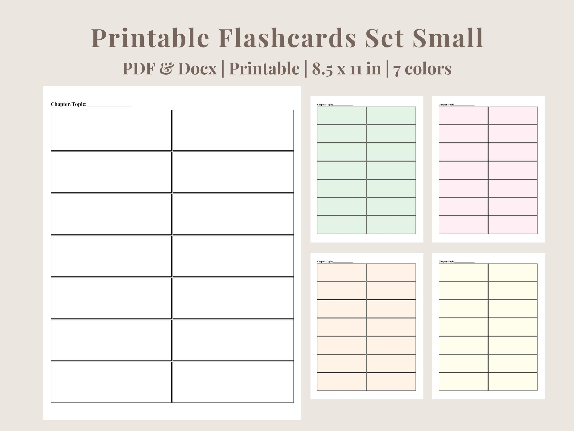 Printable Flash Cards Editable Flash Cards 7 Blank Flashcards Per Page PDF Printable Cards Editable Word Docx Instant Download Etsy