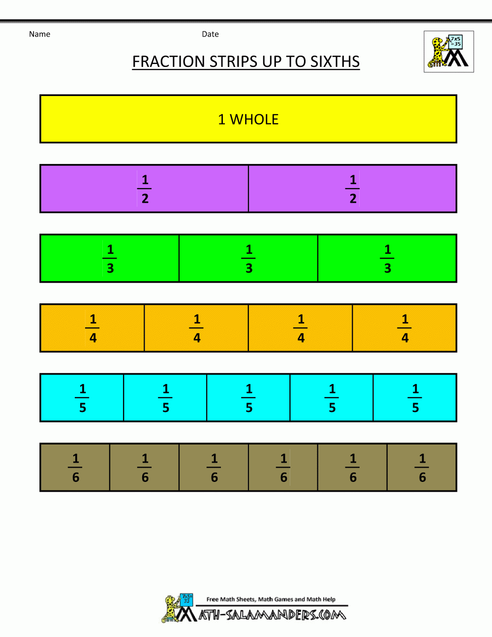 Printable Fraction Strips Printable Fraction Strips