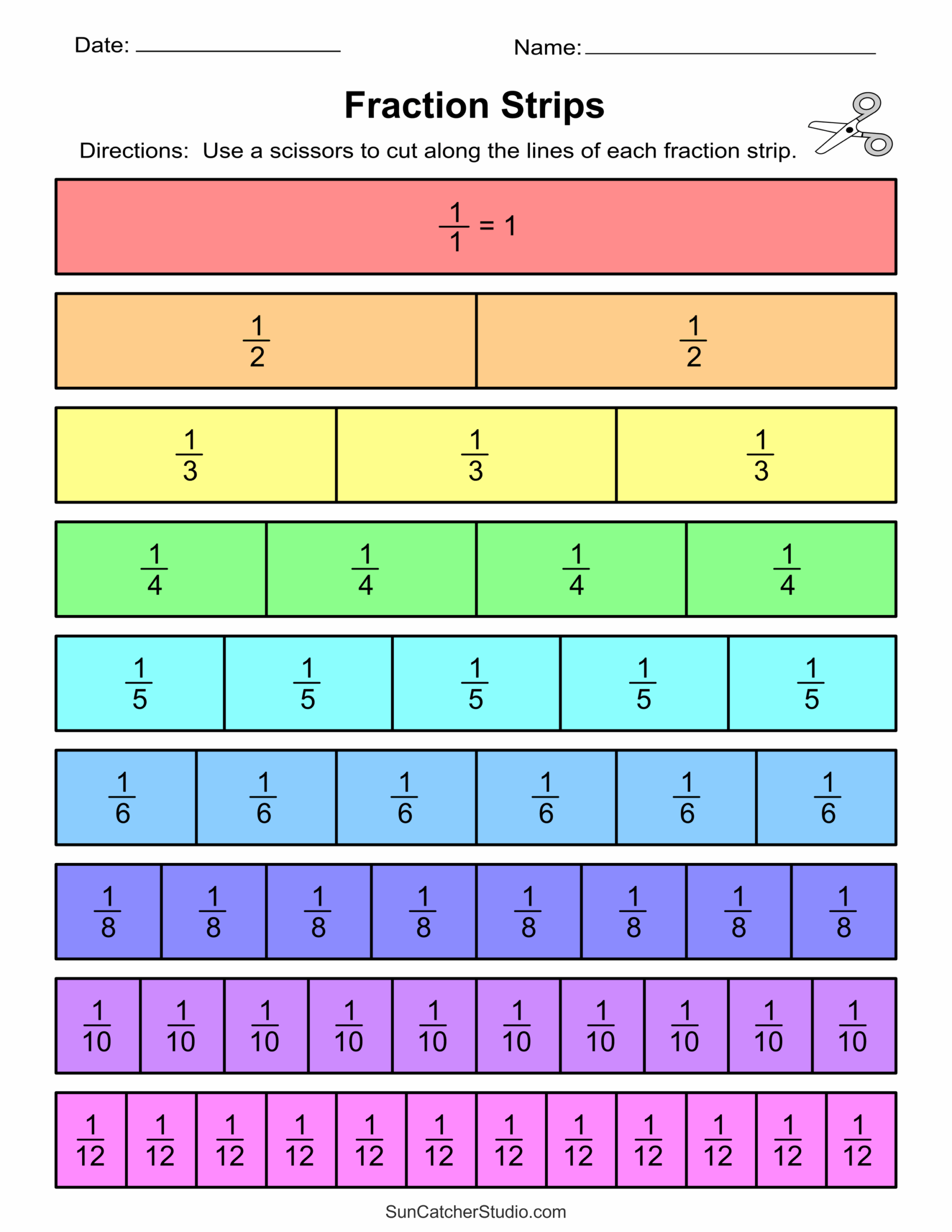 Printable Fraction Strips And Fraction Bars Free Printables 