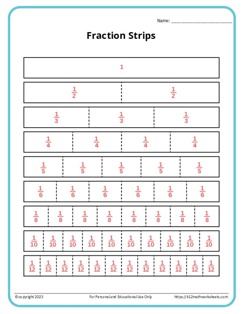 Printable Fraction Strips Tool To Understand Fractions