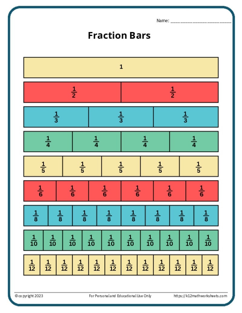 Printable Fraction Strips Tool To Understand Fractions