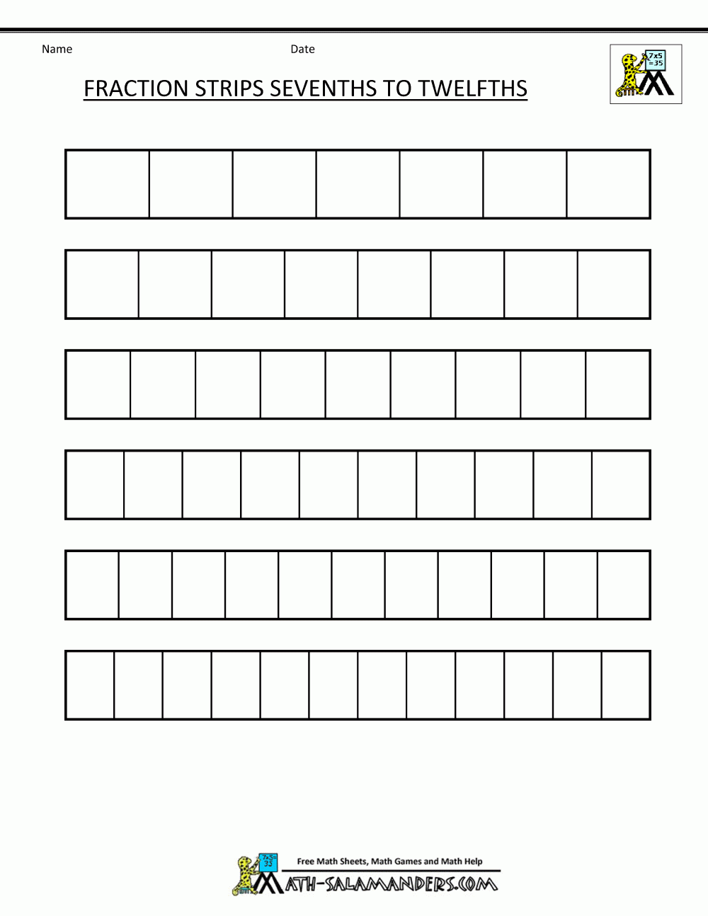 Printable Fraction Strips
