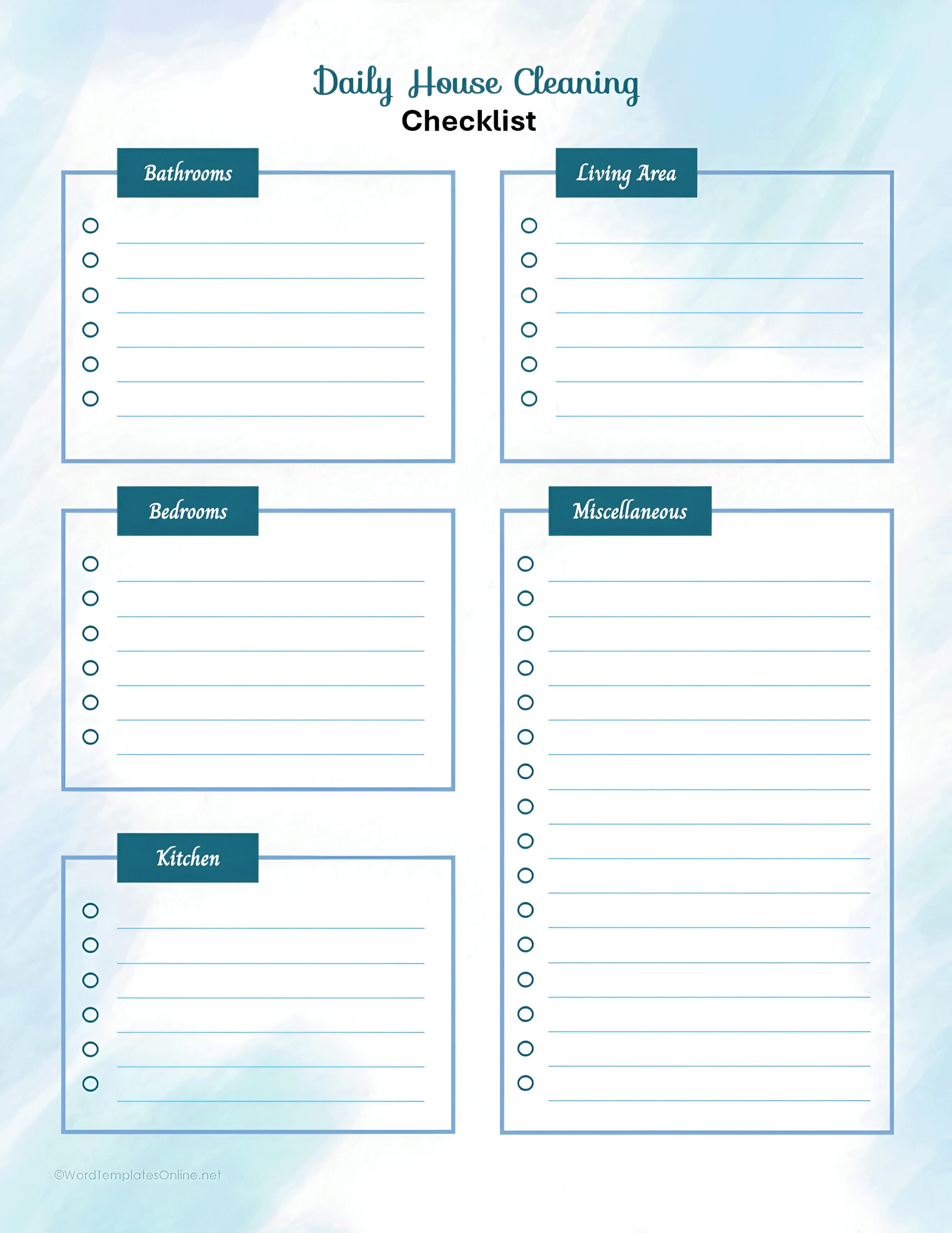 Free Printable Blank House Checklist