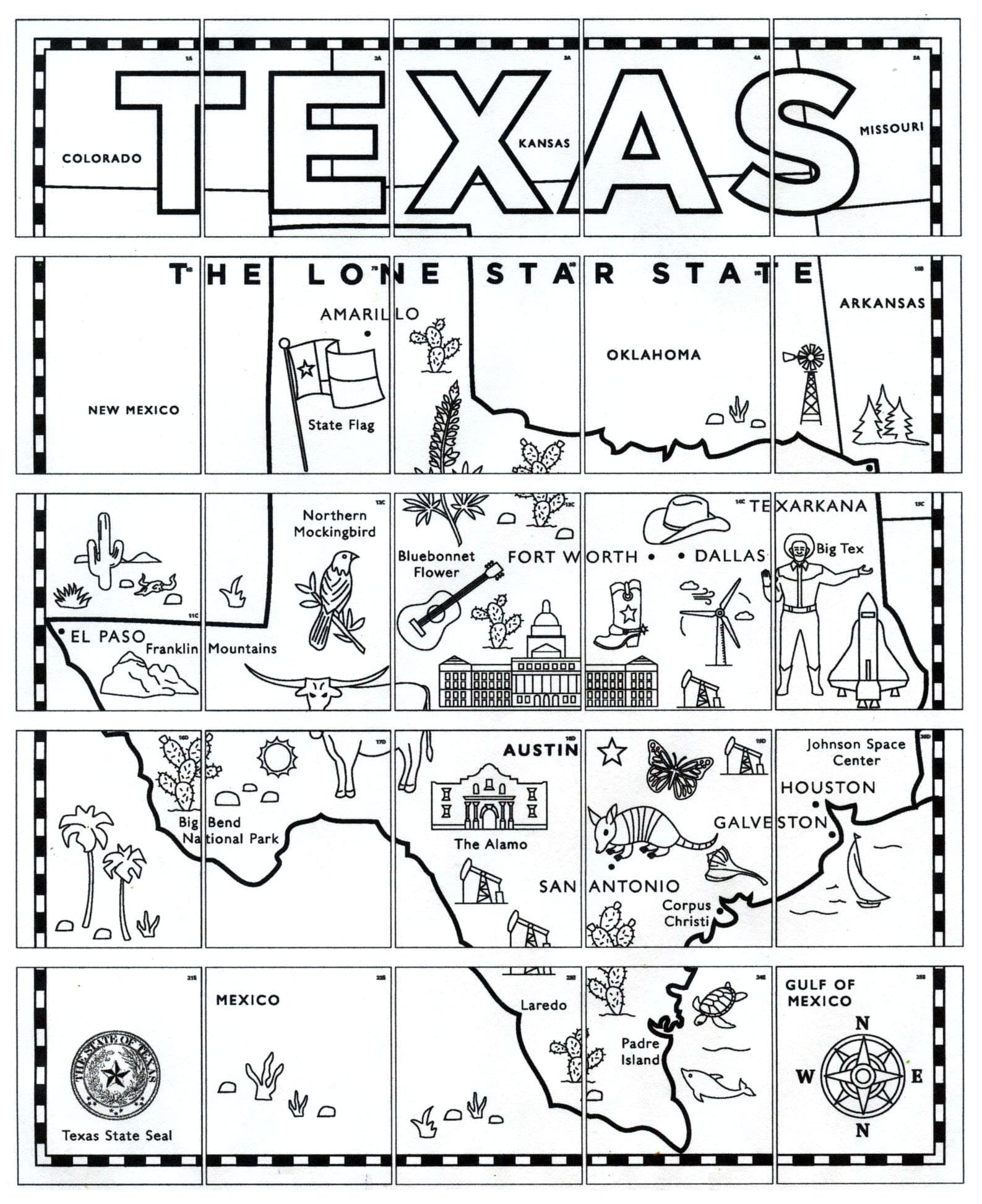 Printable Map Of Texas For Kids With Cities And Landmarks To Color