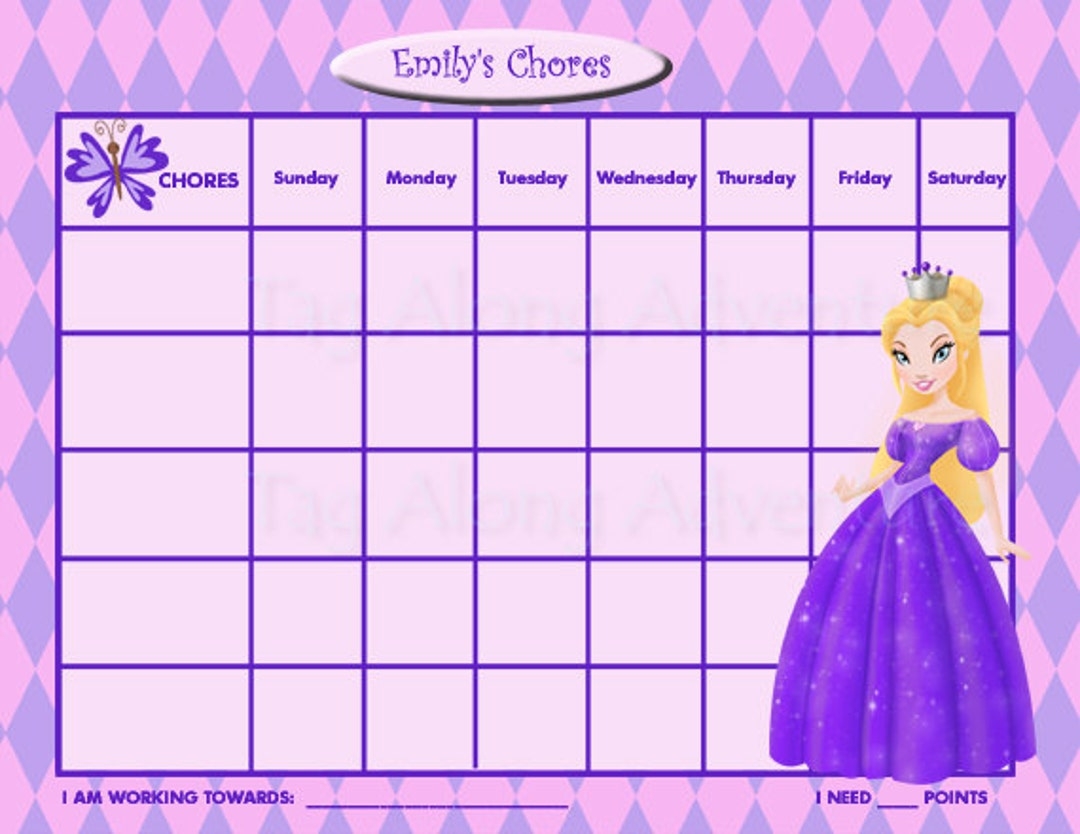 PRINTABLE Personalized Kids Chore Chart Princess Purple PRINCESS Other Princesses Available Printable Jpeg Or PDF Etsy