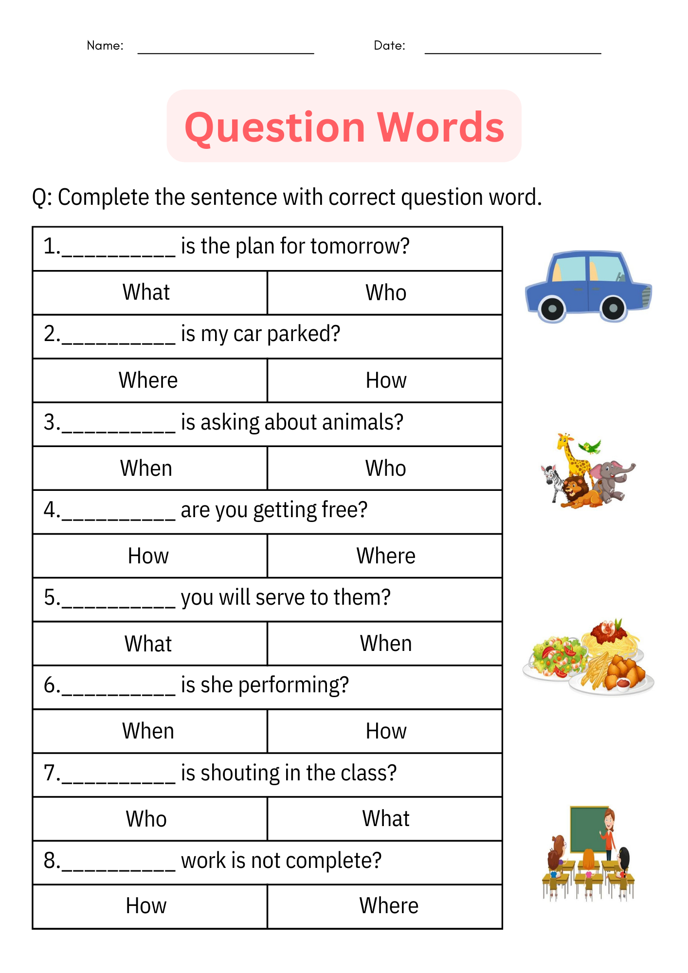 Free Printable Worksheets For Where Questions